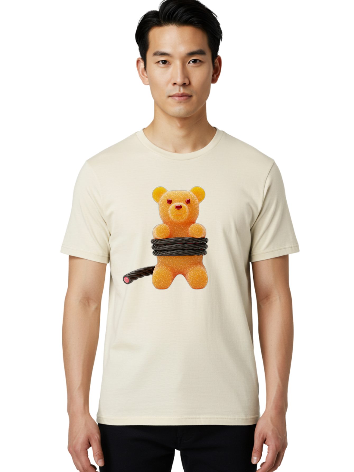 Gummy-Bear-With-Black-Cord Men'S Graphic Tee, 100% Cotton, Comfortable Casual Summer Wear, Machine Washable, Vintage Camera, Old Camera, Antique Camera, Black Camera, Classic Photography, Photography Equipment, Nostalgic Device, Film Camera, Bam612