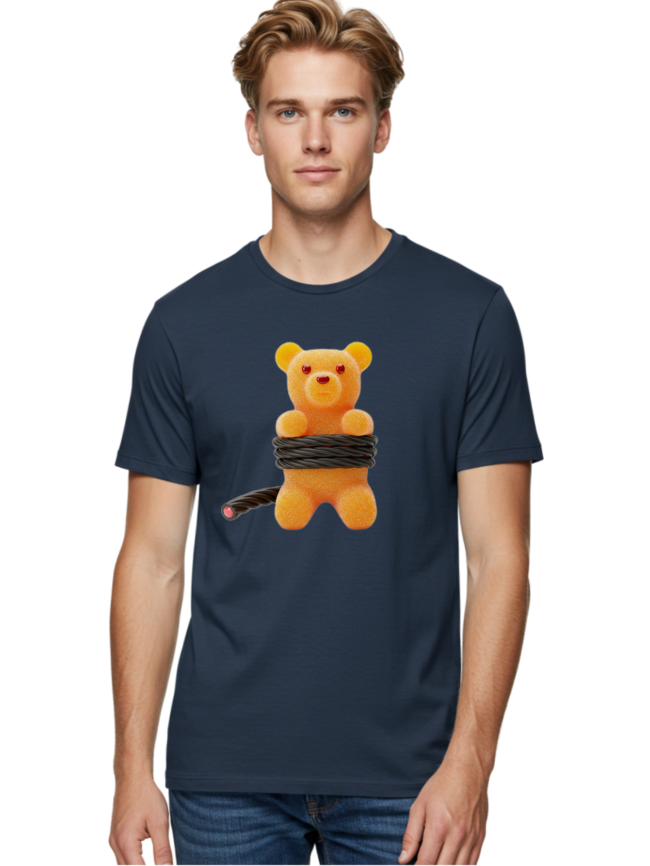 Gummy-Bear-With-Black-Cord Men'S Graphic Tee, 100% Cotton, Comfortable Casual Summer Wear, Machine Washable, Vintage Camera, Old Camera, Antique Camera, Black Camera, Classic Photography, Photography Equipment, Nostalgic Device, Film Camera, Bam612