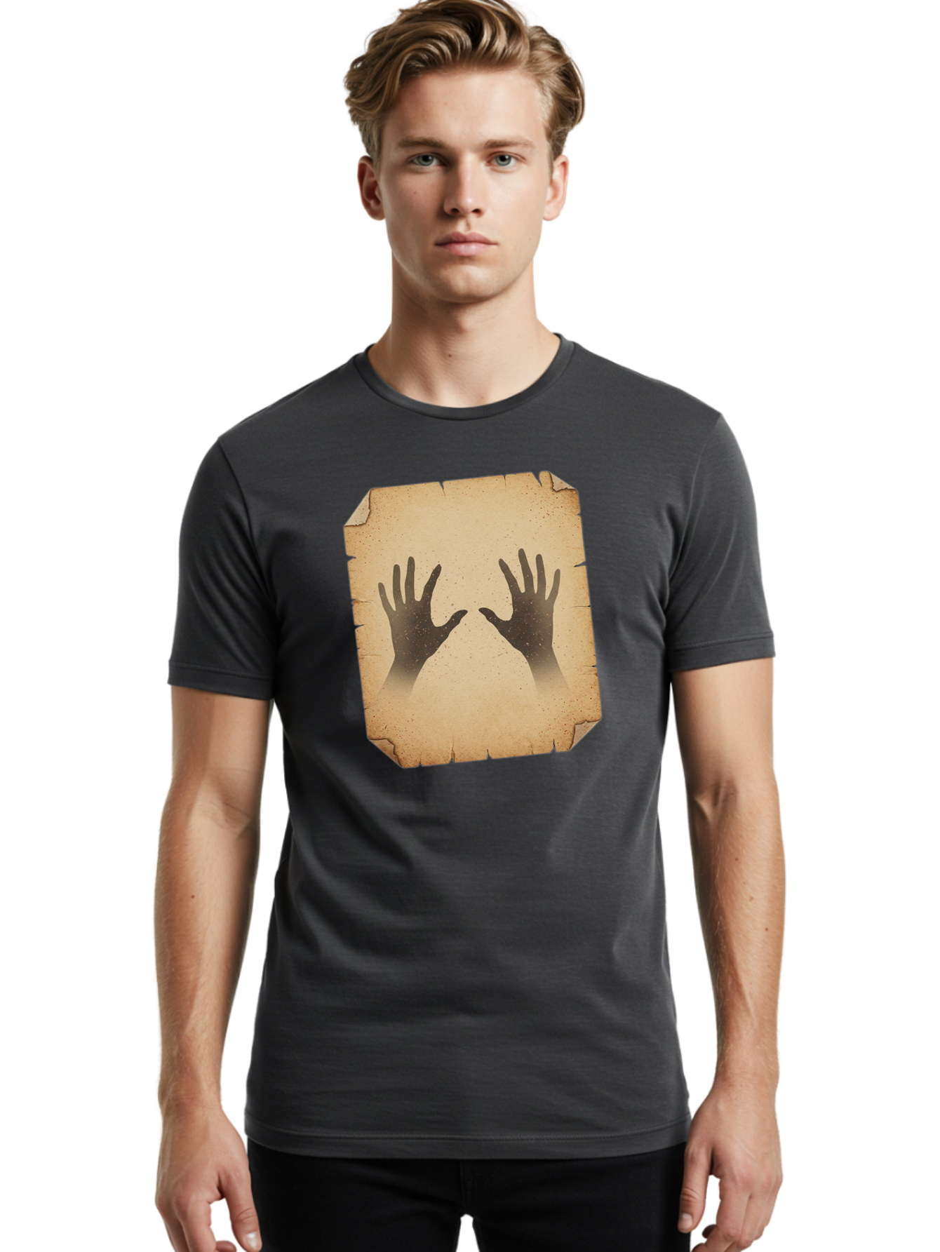 Hands Men'S Graphic Tee, 100% Cotton, Comfortable Casual Summer Wear, Machine Washable, Vintage Camera, Old Camera, Antique Camera, Black Camera, Classic Photography, Photography Equipment, Nostalgic Device, Film Camera, Camera Art Bam620