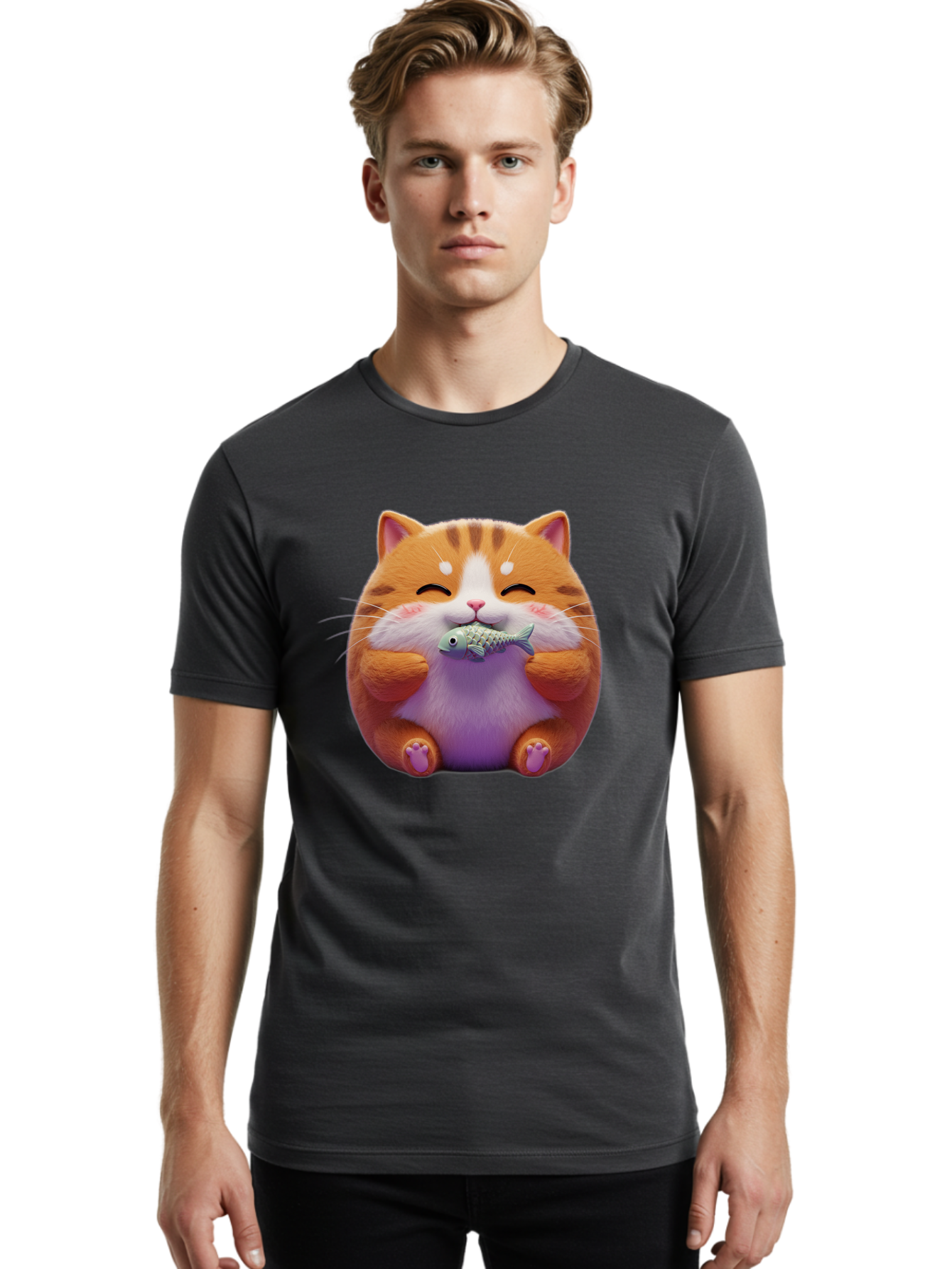 Happy-Cat-With-Fish Men'S Graphic Tee, 100% Cotton, Comfortable Casual Summer Wear, Machine Washable, Vintage Camera, Old Camera, Antique Camera, Black Camera, Classic Photography, Photography Equipment, Nostalgic Device, Film Camera, Bam621