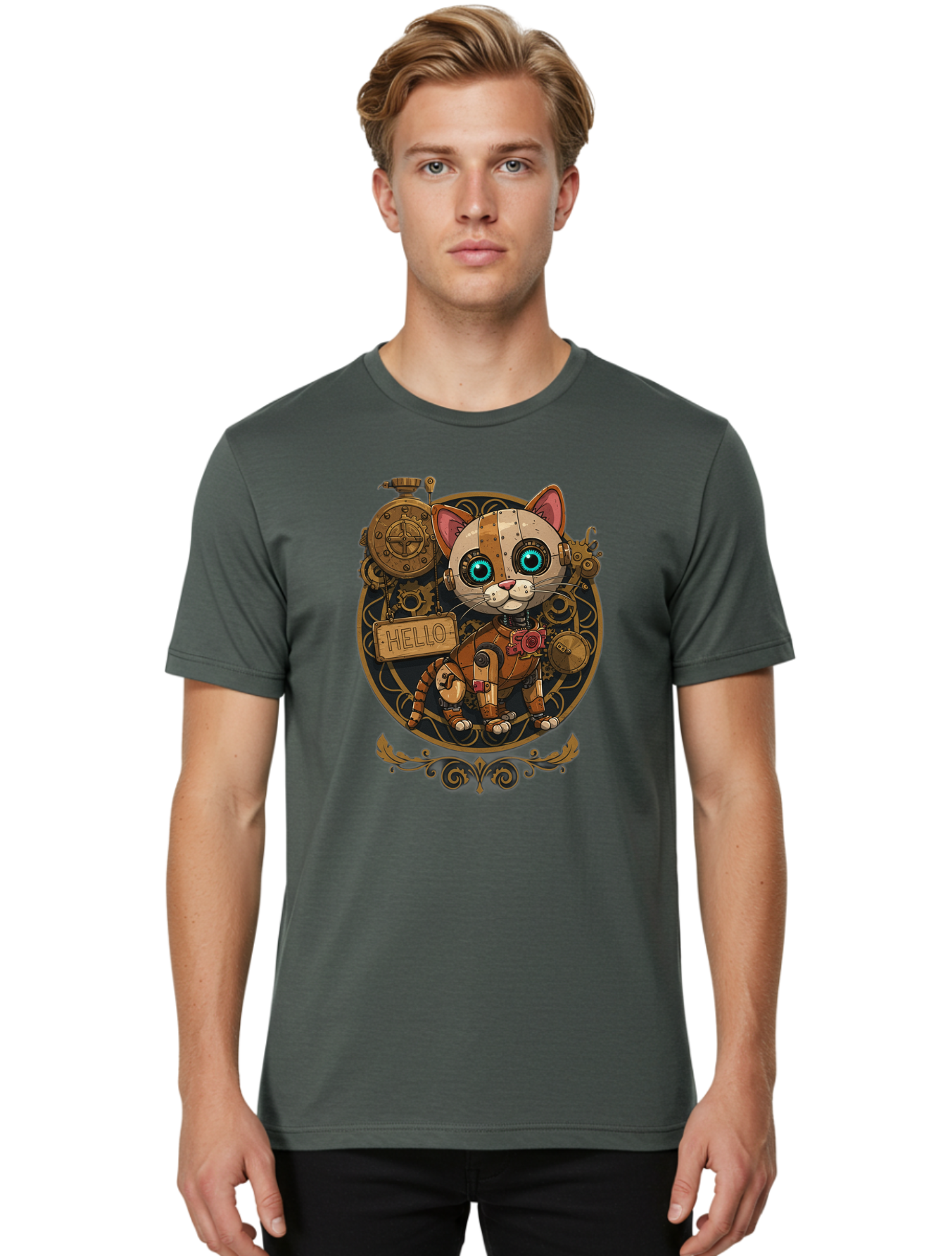 Hello-Cat Men'S Graphic Tee, 100% Cotton, Comfortable Casual Summer Wear, Machine Washable, Vintage Camera, Old Camera, Antique Camera, Black Camera, Classic Photography, Photography Equipment, Nostalgic Device, Film Camera, Camera Art Bam639