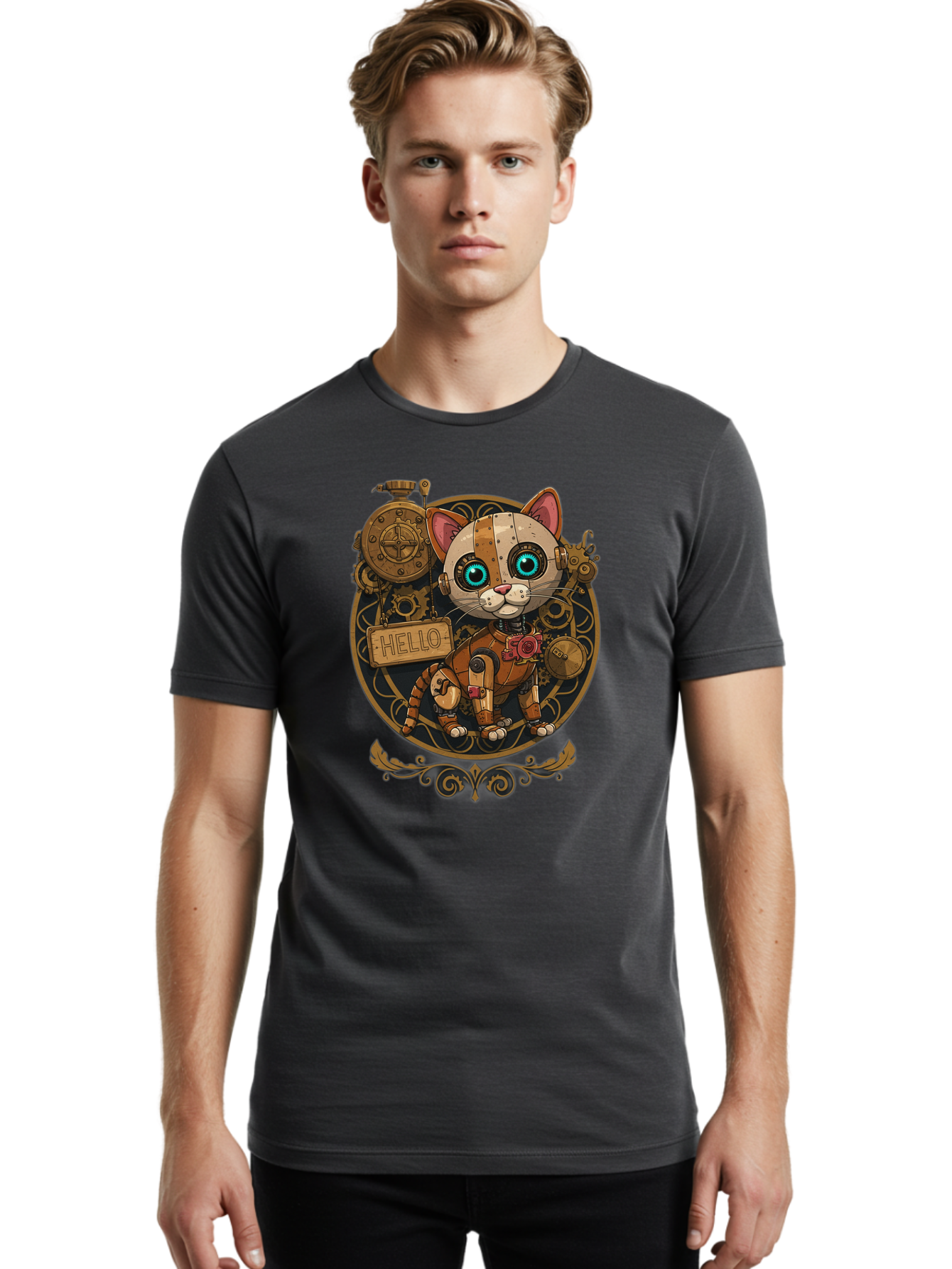Hello-Cat Men'S Graphic Tee, 100% Cotton, Comfortable Casual Summer Wear, Machine Washable, Vintage Camera, Old Camera, Antique Camera, Black Camera, Classic Photography, Photography Equipment, Nostalgic Device, Film Camera, Camera Art Bam639