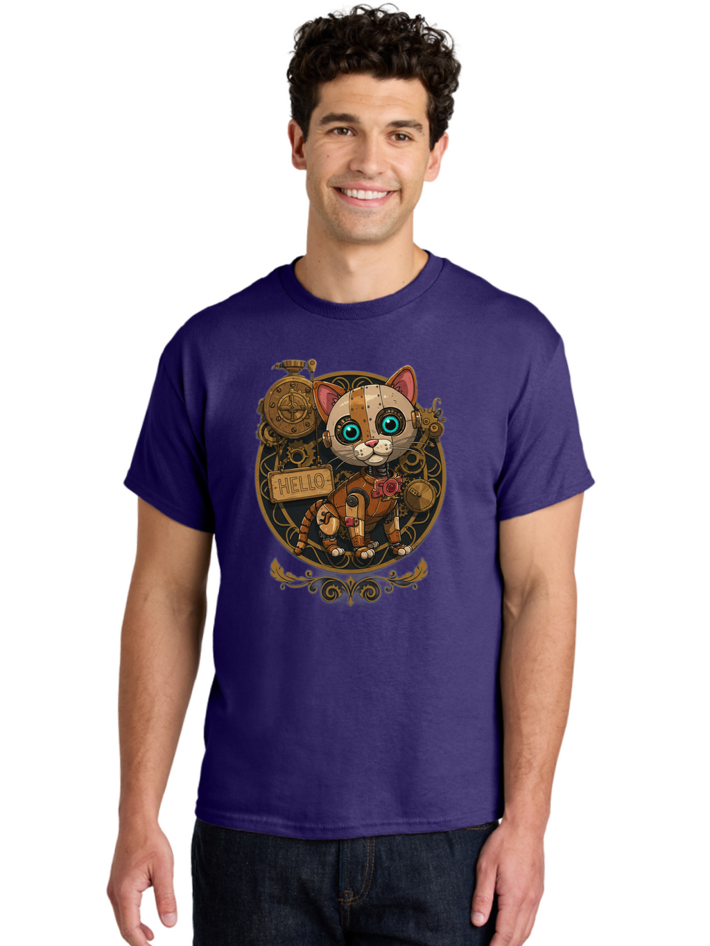 Hello-Cat Men'S Graphic Tee, 100% Cotton, Comfortable Casual Summer Wear, Machine Washable, Vintage Camera, Old Camera, Antique Camera, Black Camera, Classic Photography, Photography Equipment, Nostalgic Device, Film Camera, Camera Art Bam639