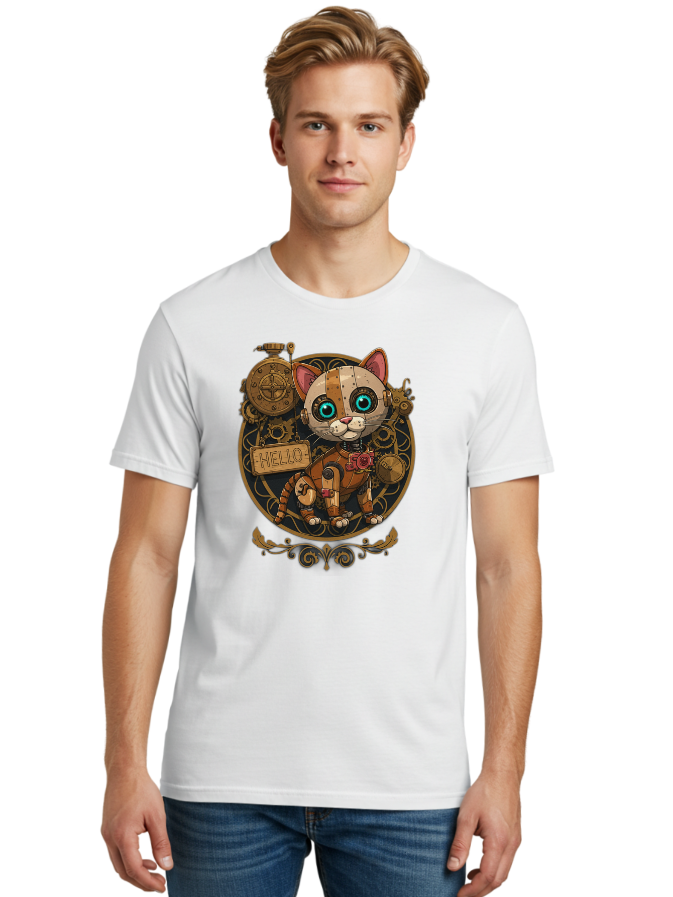 Hello-Cat Men'S Graphic Tee, 100% Cotton, Comfortable Casual Summer Wear, Machine Washable, Vintage Camera, Old Camera, Antique Camera, Black Camera, Classic Photography, Photography Equipment, Nostalgic Device, Film Camera, Camera Art Bam639
