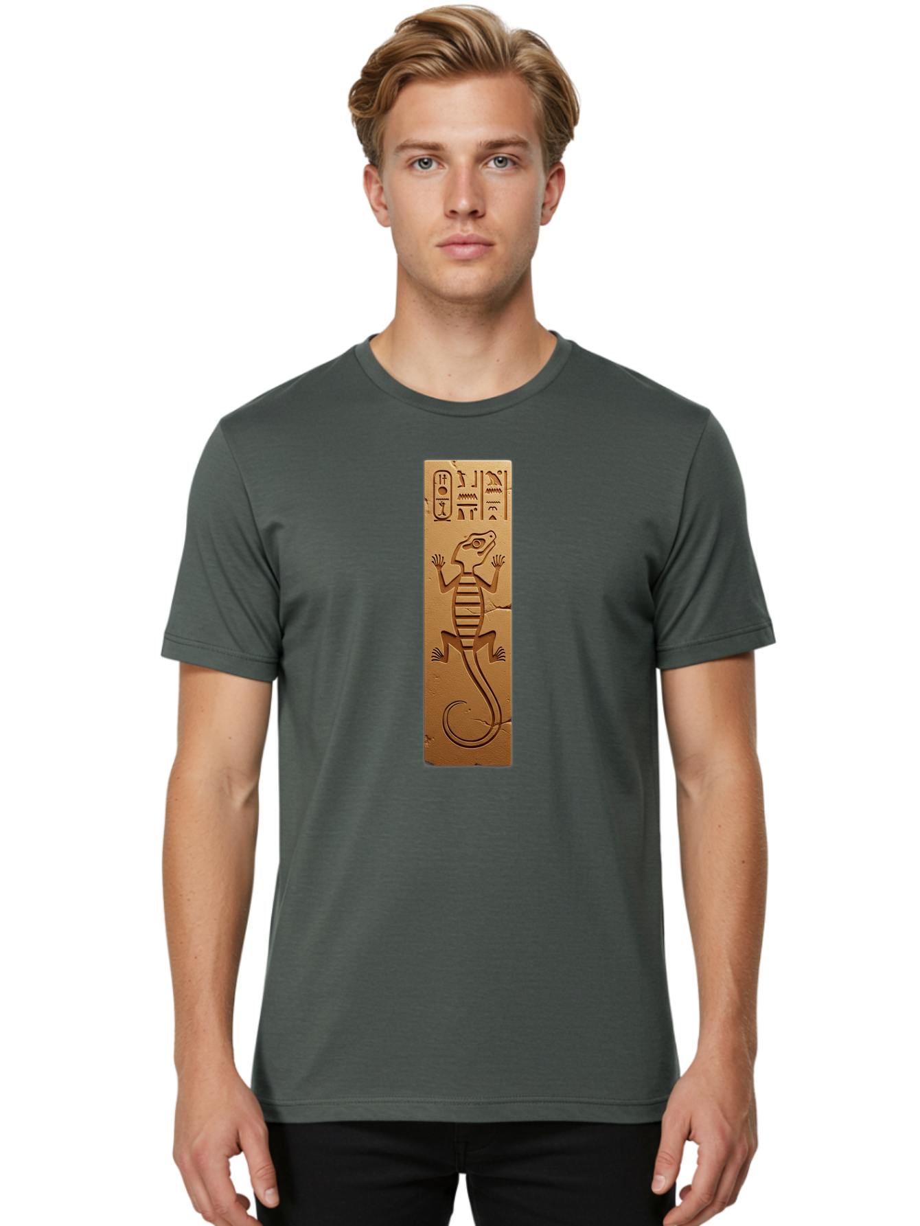 Hieroglyphic-Lizard-Plaque Men'S Graphic Tee, 100% Cotton, Comfortable Casual Summer Wear, Machine Washable, Vintage Camera, Old Camera, Antique Camera, Black Camera, Classic Photography, Photography Equipment, Nostalgic Device, Film Camera, Bam644