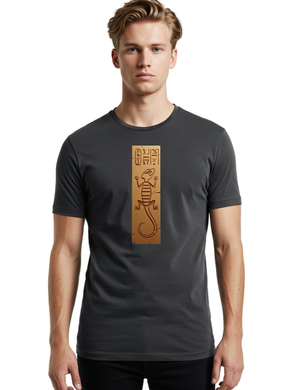 Hieroglyphic-Lizard-Plaque Men'S Graphic Tee, 100% Cotton, Comfortable Casual Summer Wear, Machine Washable, Vintage Camera, Old Camera, Antique Camera, Black Camera, Classic Photography, Photography Equipment, Nostalgic Device, Film Camera, Bam644