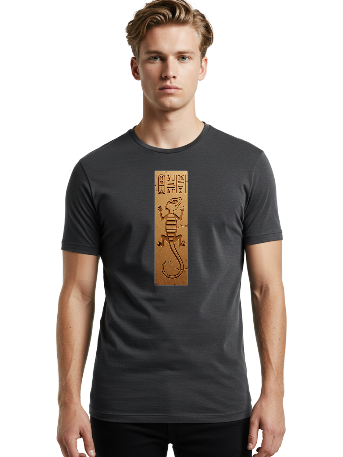 Hieroglyphic-Lizard-Plaque Men'S Graphic Tee, 100% Cotton, Comfortable Casual Summer Wear, Machine Washable, Vintage Camera, Old Camera, Antique Camera, Black Camera, Classic Photography, Photography Equipment, Nostalgic Device, Film Camera, Bam644