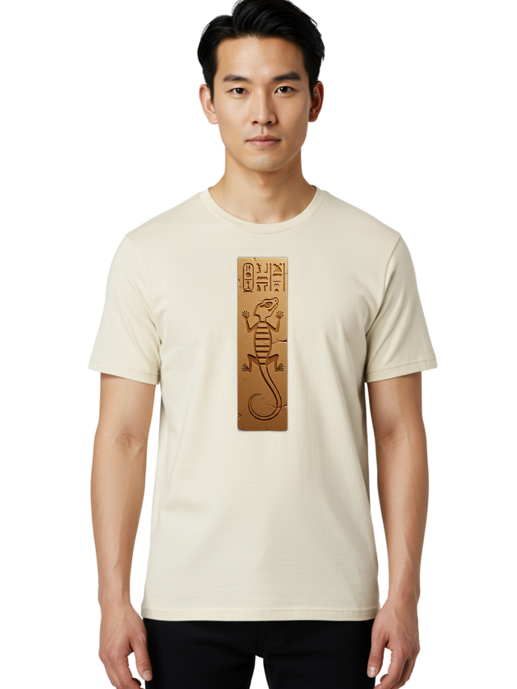 Hieroglyphic-Lizard-Plaque Men'S Graphic Tee, 100% Cotton, Comfortable Casual Summer Wear, Machine Washable, Vintage Camera, Old Camera, Antique Camera, Black Camera, Classic Photography, Photography Equipment, Nostalgic Device, Film Camera, Bam644