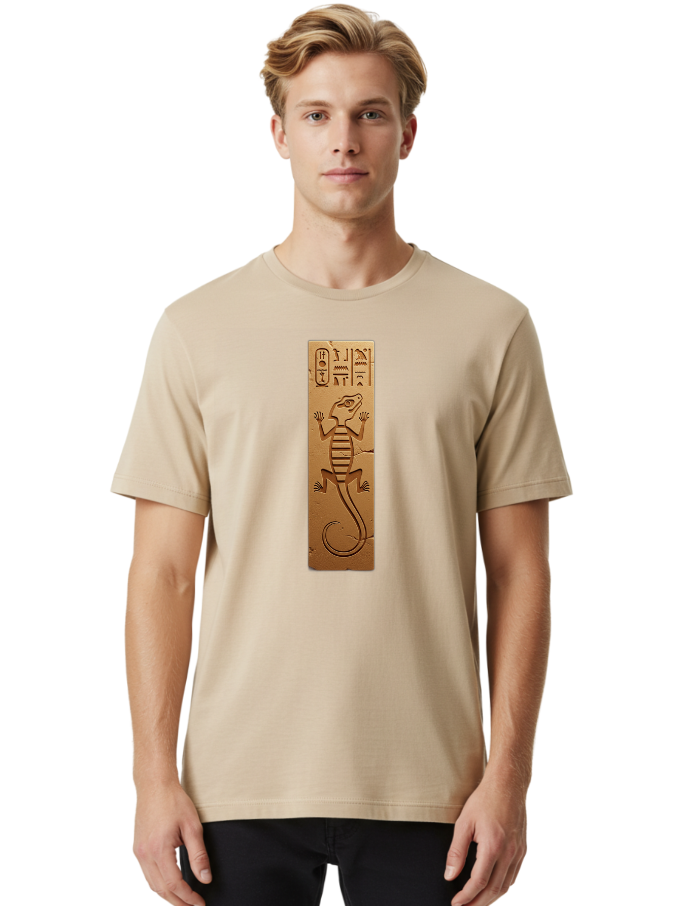 Hieroglyphic-Lizard-Plaque Men'S Graphic Tee, 100% Cotton, Comfortable Casual Summer Wear, Machine Washable, Vintage Camera, Old Camera, Antique Camera, Black Camera, Classic Photography, Photography Equipment, Nostalgic Device, Film Camera, Bam644