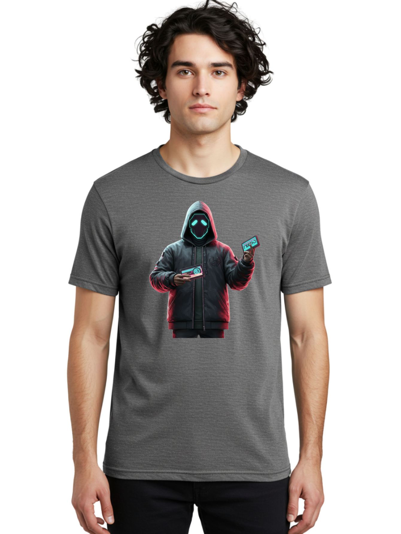 Hooded-Figure-With-Credit-Cards Men'S Graphic Tee, 100% Cotton, Comfortable Casual Summer Wear, Machine Washable, Vintage Camera, Old Camera, Antique Camera, Black Camera, Classic Photography, Photography Equipment, Nostalgic Device, Bam651