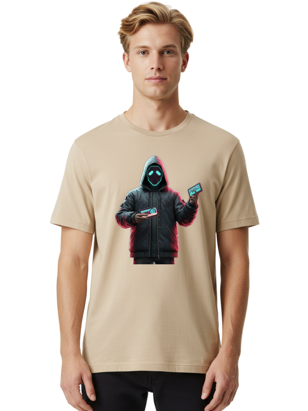 Hooded-Figure-With-Credit-Cards Men'S Graphic Tee, 100% Cotton, Comfortable Casual Summer Wear, Machine Washable, Vintage Camera, Old Camera, Antique Camera, Black Camera, Classic Photography, Photography Equipment, Nostalgic Device, Bam651