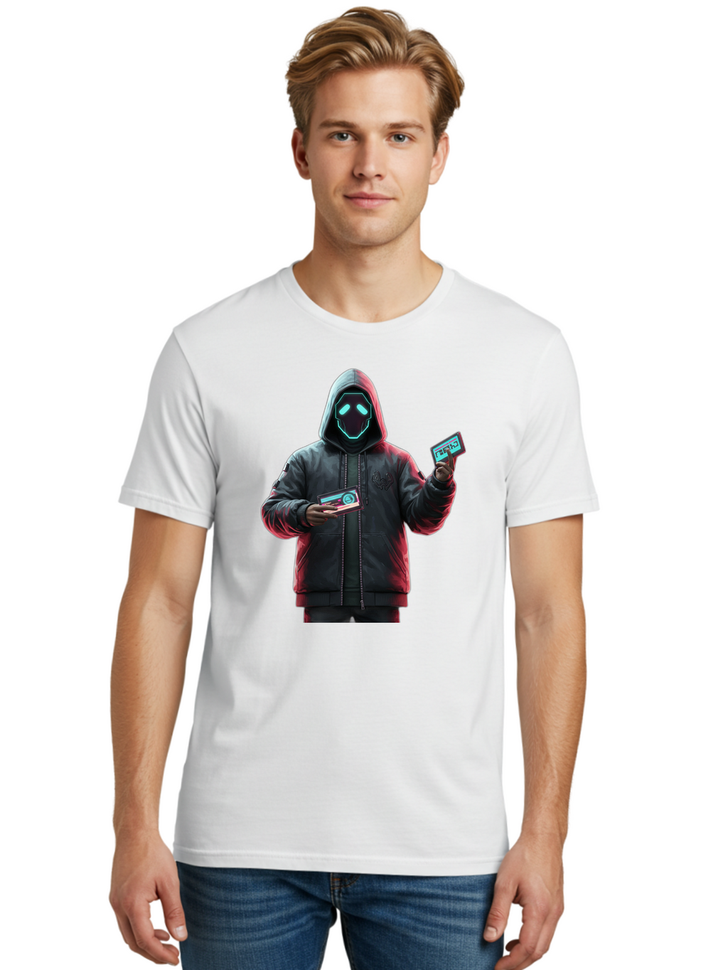 Hooded-Figure-With-Credit-Cards Men'S Graphic Tee, 100% Cotton, Comfortable Casual Summer Wear, Machine Washable, Vintage Camera, Old Camera, Antique Camera, Black Camera, Classic Photography, Photography Equipment, Nostalgic Device, Bam651