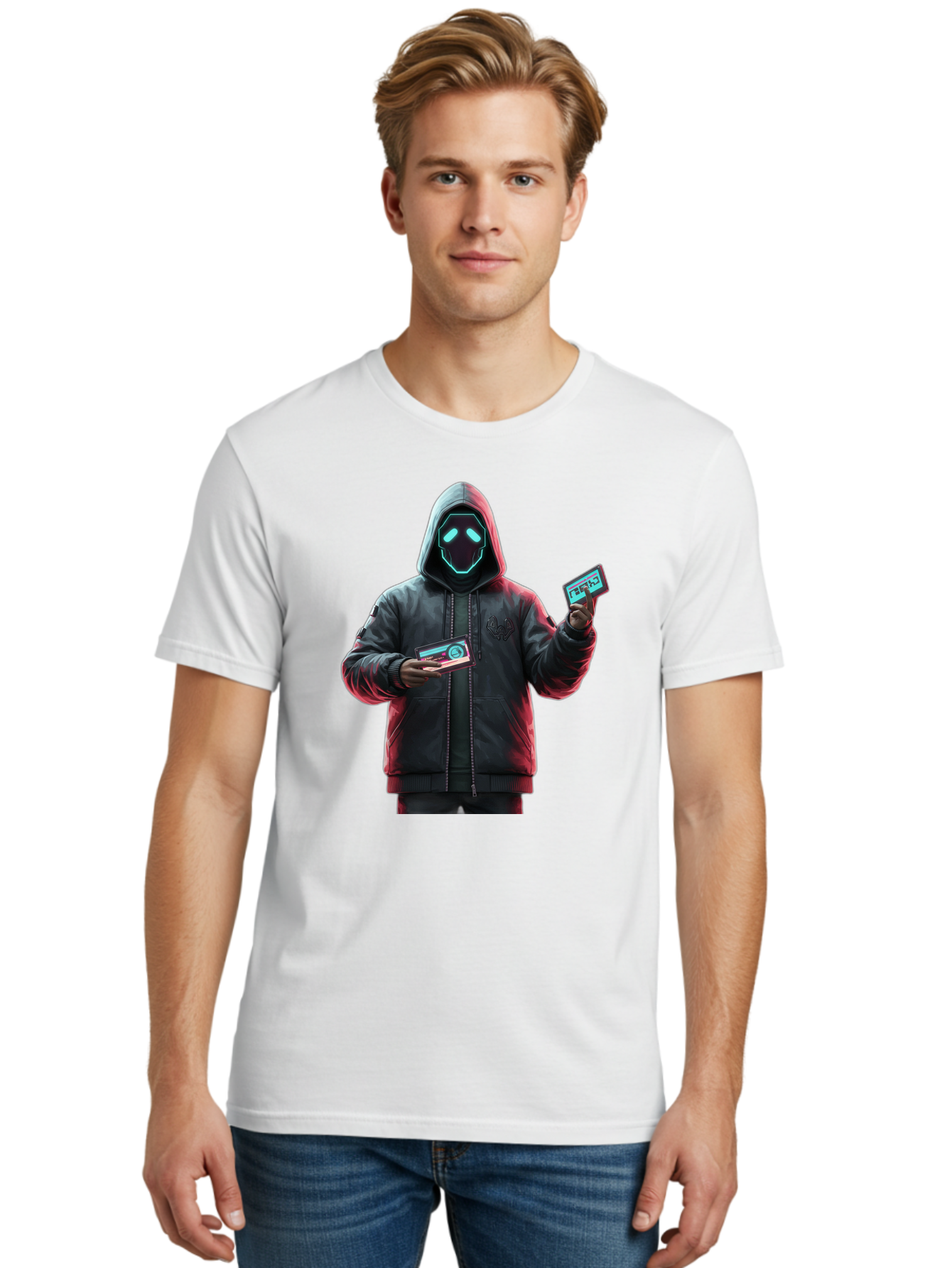 Hooded-Figure-With-Credit-Cards Men'S Graphic Tee, 100% Cotton, Comfortable Casual Summer Wear, Machine Washable, Vintage Camera, Old Camera, Antique Camera, Black Camera, Classic Photography, Photography Equipment, Nostalgic Device, Bam651