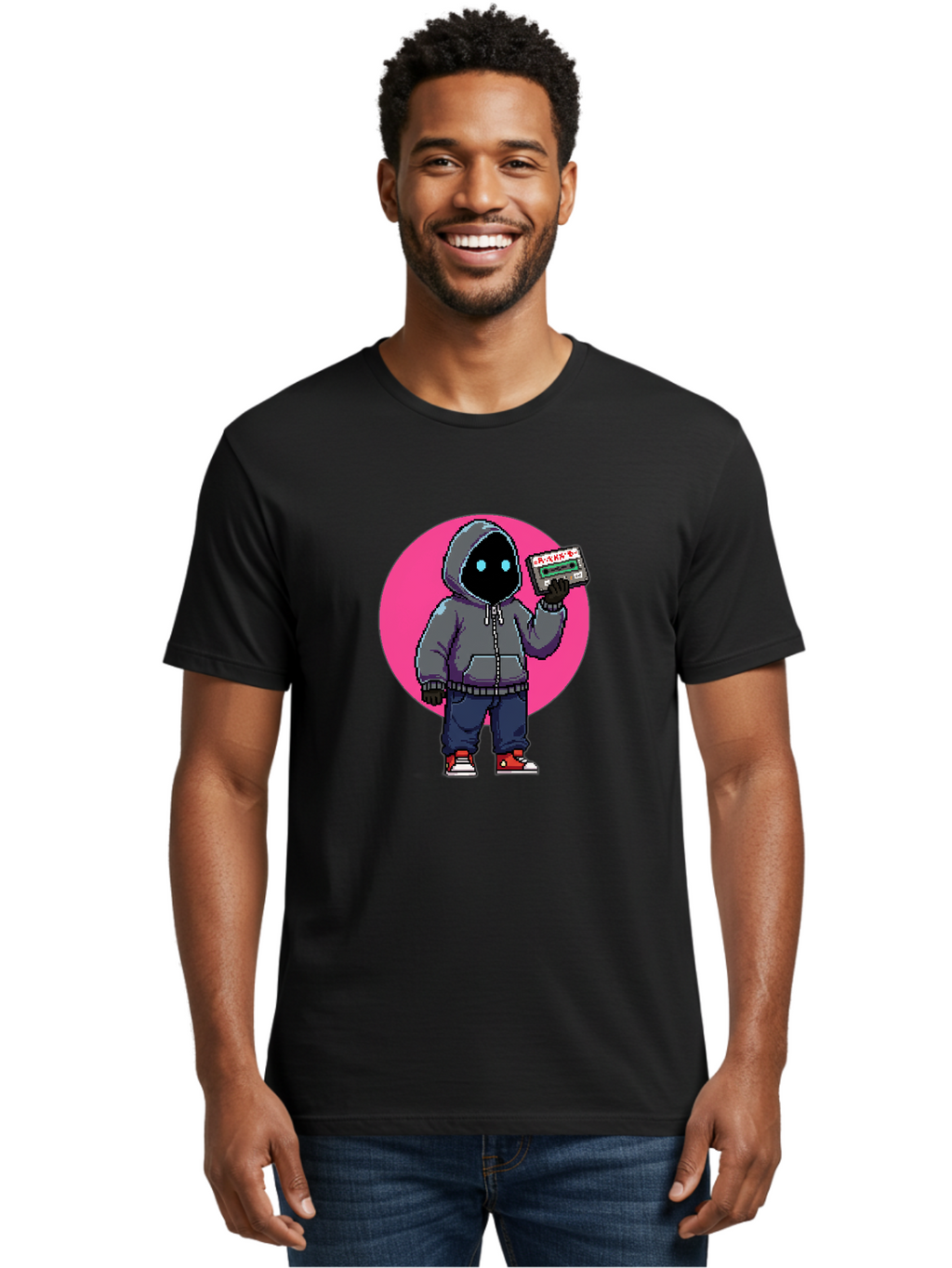 Hooded-Figure Men'S Graphic Tee, 100% Cotton, Comfortable Casual Summer Wear, Machine Washable, Vintage Camera, Old Camera, Antique Camera, Black Camera, Classic Photography, Photography Equipment, Nostalgic Device, Film Camera, Camera Art Bam652