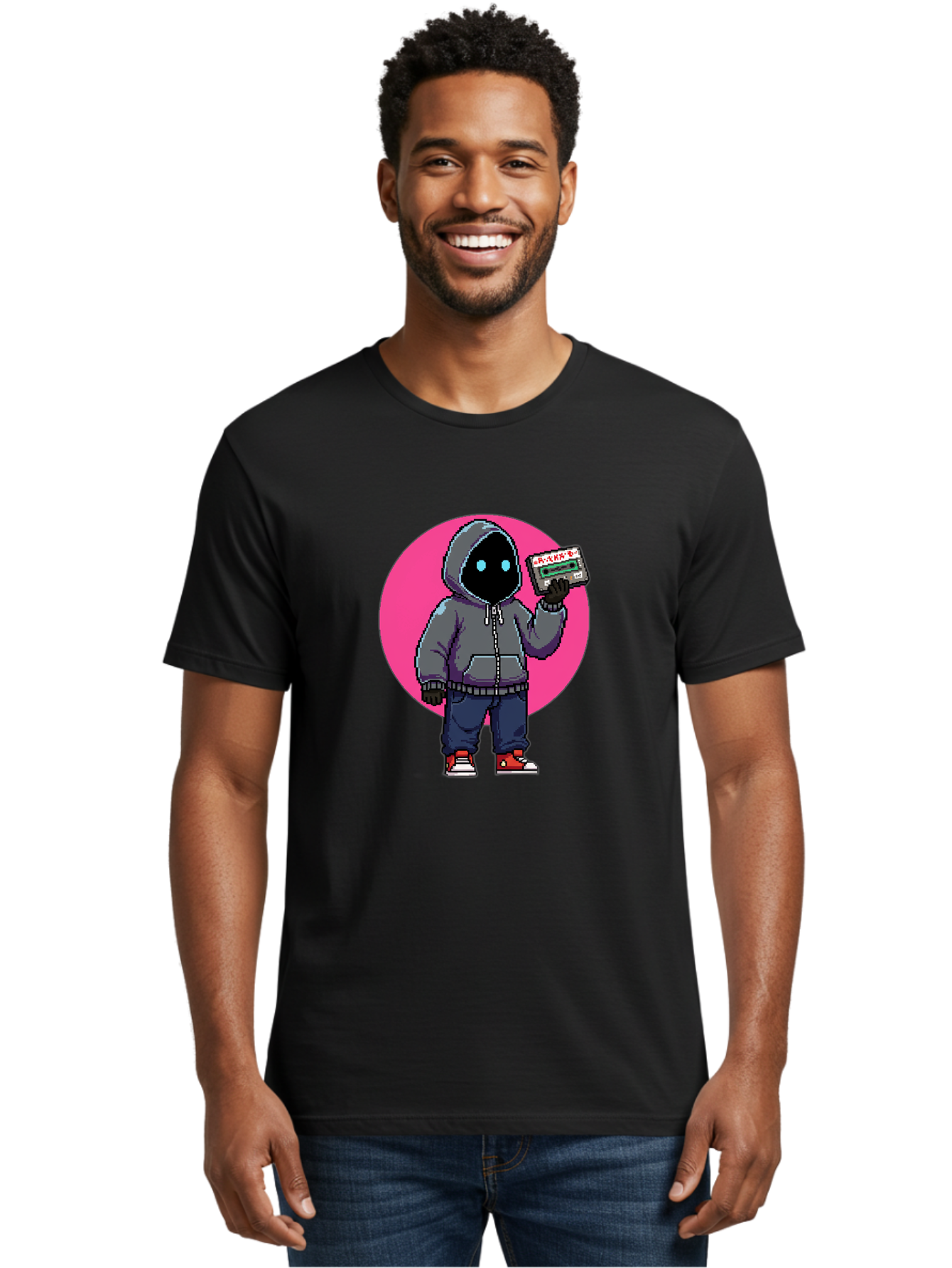 Hooded-Figure Men'S Graphic Tee, 100% Cotton, Comfortable Casual Summer Wear, Machine Washable, Vintage Camera, Old Camera, Antique Camera, Black Camera, Classic Photography, Photography Equipment, Nostalgic Device, Film Camera, Camera Art Bam652