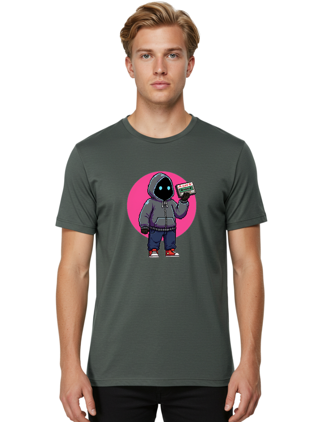 Hooded-Figure Men'S Graphic Tee, 100% Cotton, Comfortable Casual Summer Wear, Machine Washable, Vintage Camera, Old Camera, Antique Camera, Black Camera, Classic Photography, Photography Equipment, Nostalgic Device, Film Camera, Camera Art Bam652
