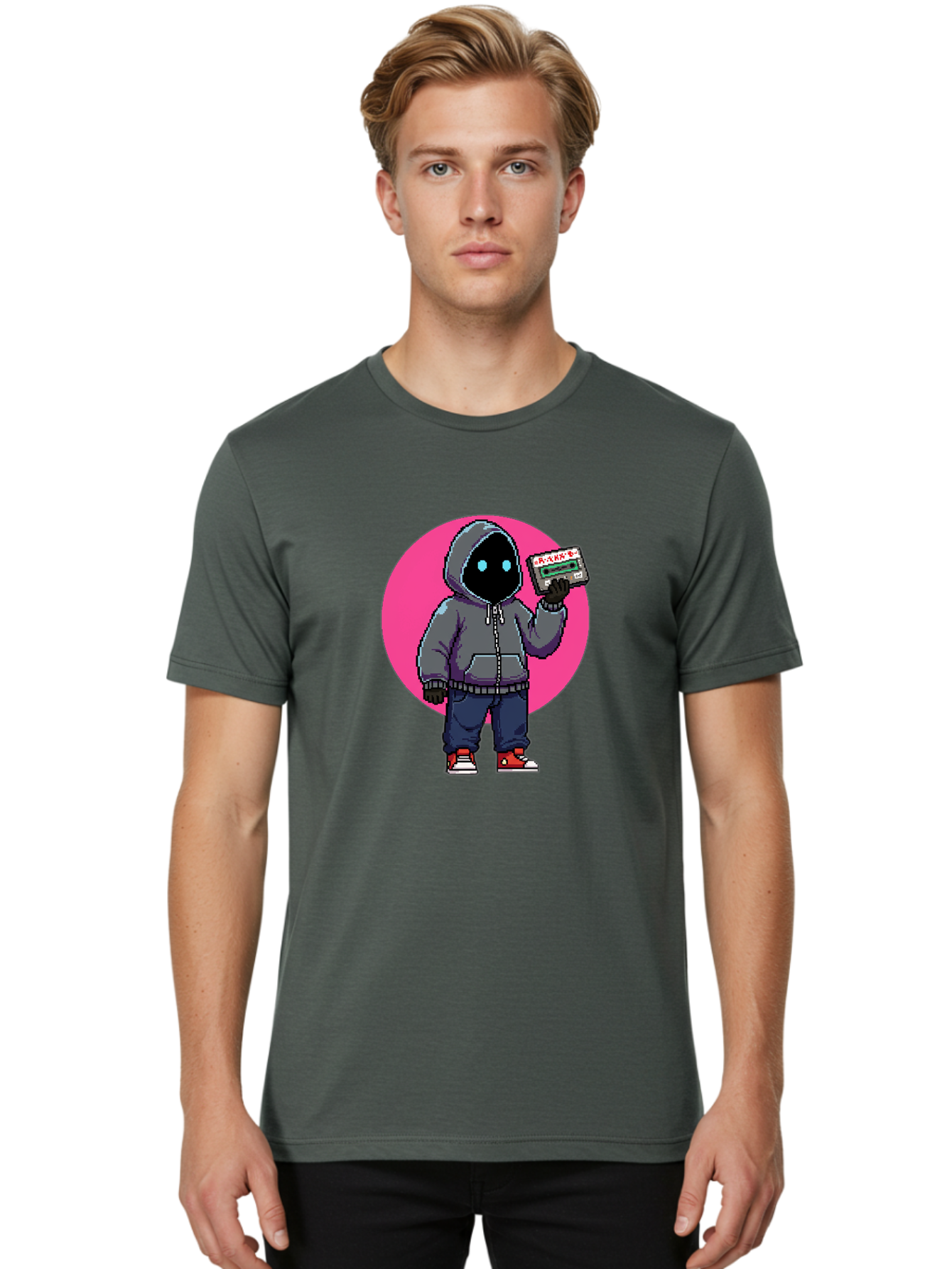 Hooded-Figure Men'S Graphic Tee, 100% Cotton, Comfortable Casual Summer Wear, Machine Washable, Vintage Camera, Old Camera, Antique Camera, Black Camera, Classic Photography, Photography Equipment, Nostalgic Device, Film Camera, Camera Art Bam652