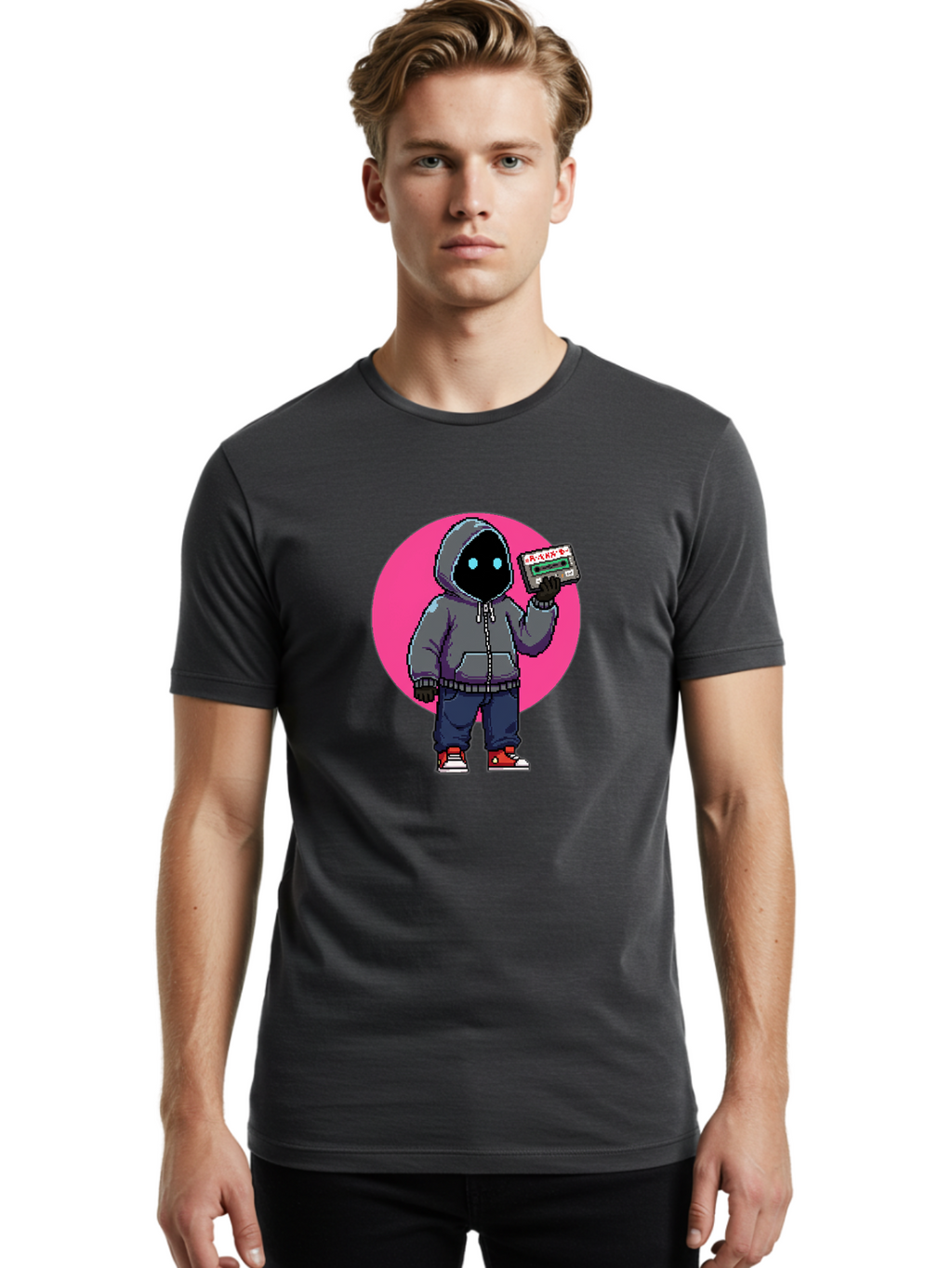 Hooded-Figure Men'S Graphic Tee, 100% Cotton, Comfortable Casual Summer Wear, Machine Washable, Vintage Camera, Old Camera, Antique Camera, Black Camera, Classic Photography, Photography Equipment, Nostalgic Device, Film Camera, Camera Art Bam652