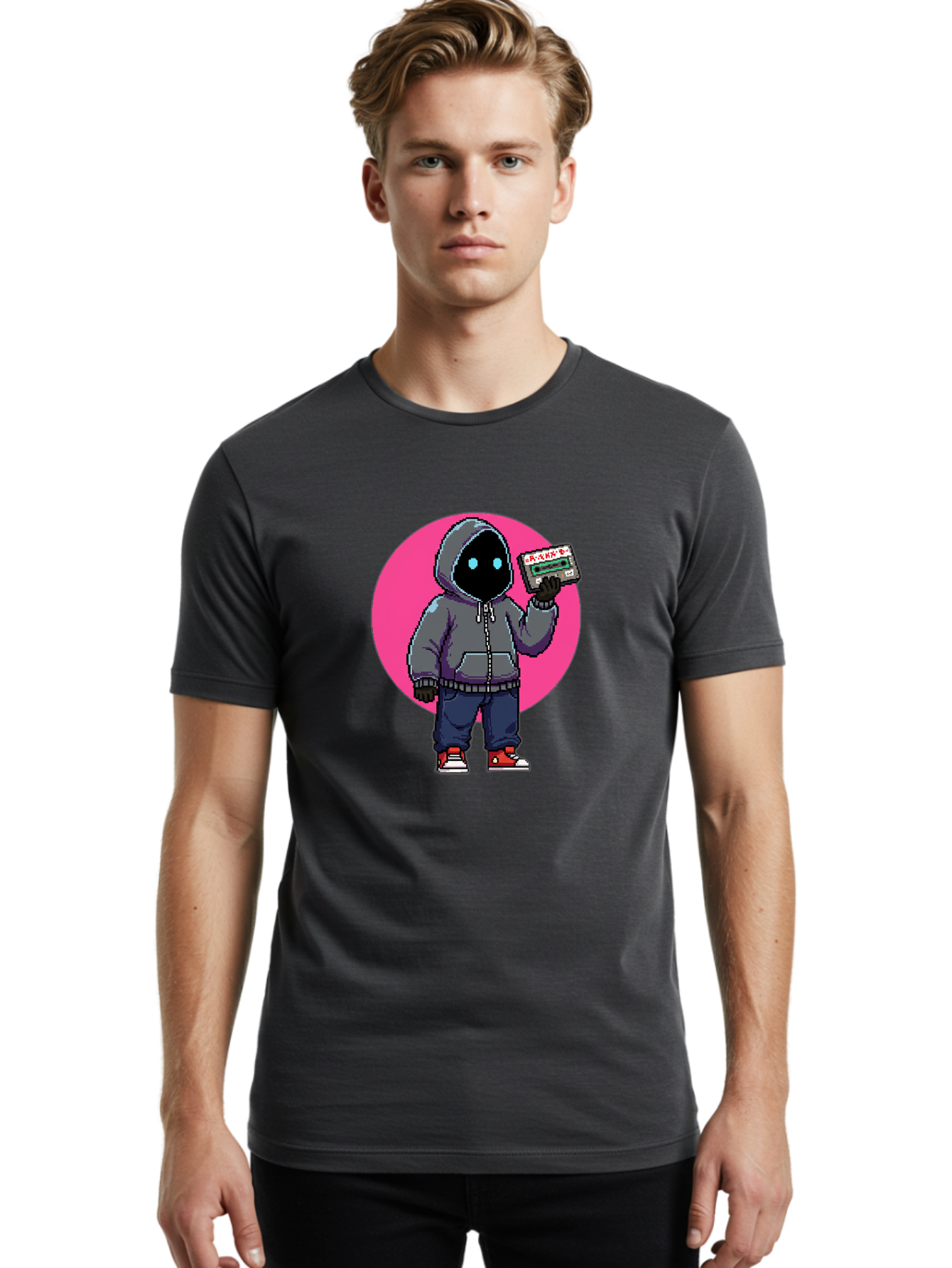 Hooded-Figure Men'S Graphic Tee, 100% Cotton, Comfortable Casual Summer Wear, Machine Washable, Vintage Camera, Old Camera, Antique Camera, Black Camera, Classic Photography, Photography Equipment, Nostalgic Device, Film Camera, Camera Art Bam652