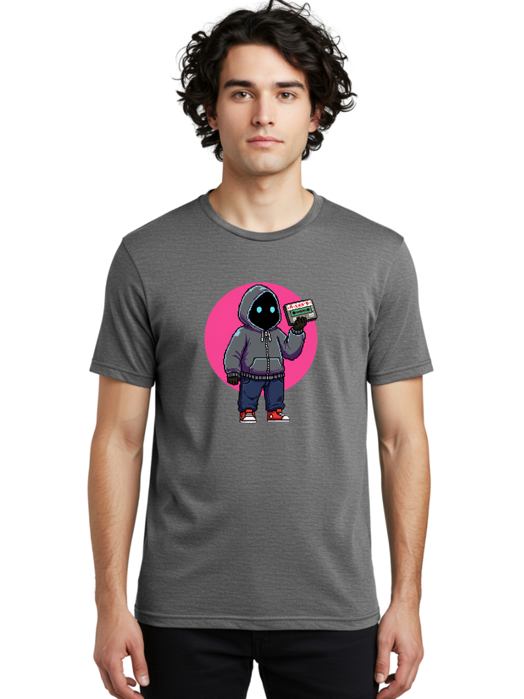 Hooded-Figure Men'S Graphic Tee, 100% Cotton, Comfortable Casual Summer Wear, Machine Washable, Vintage Camera, Old Camera, Antique Camera, Black Camera, Classic Photography, Photography Equipment, Nostalgic Device, Film Camera, Camera Art Bam652