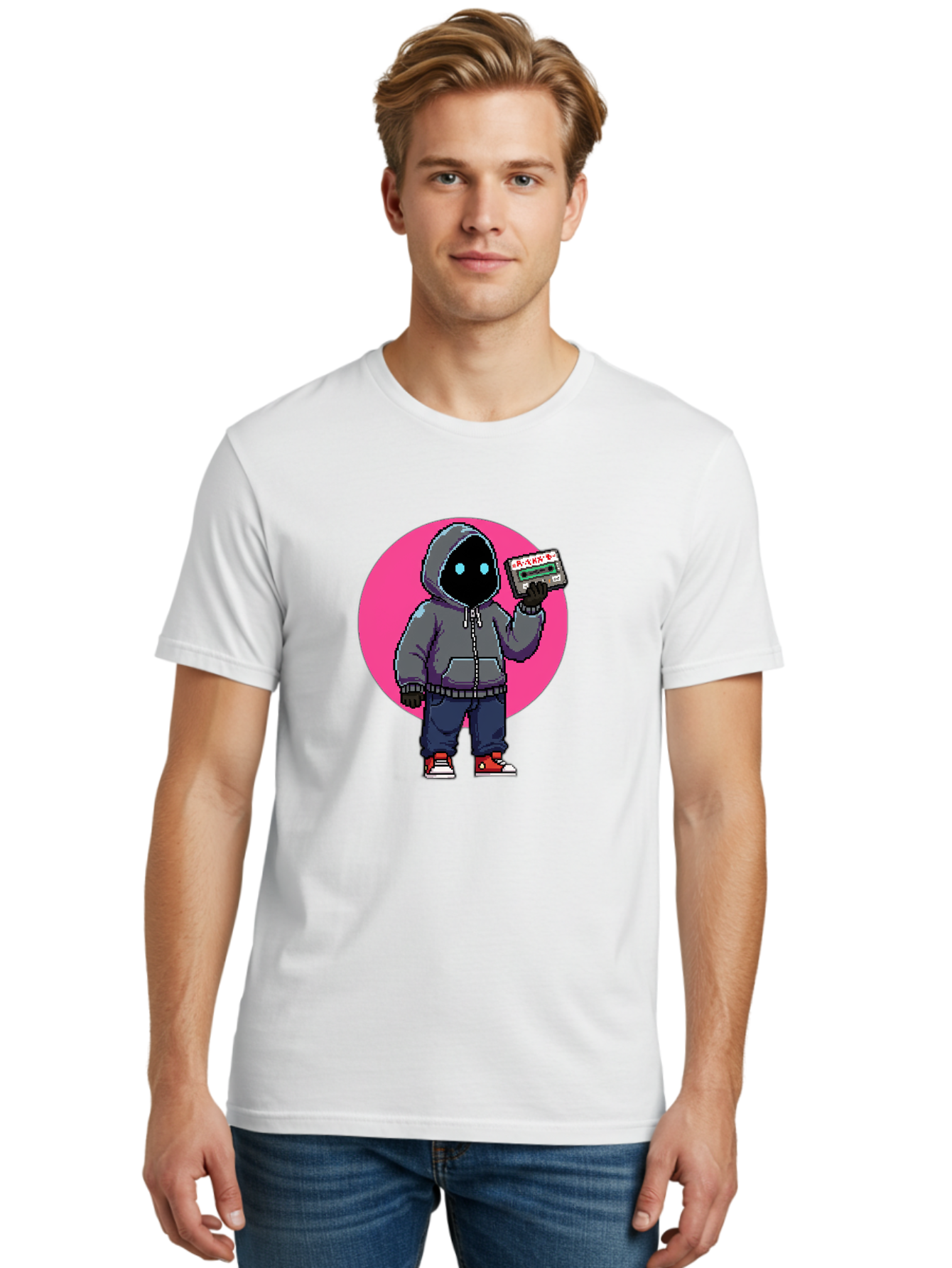 Hooded-Figure Men'S Graphic Tee, 100% Cotton, Comfortable Casual Summer Wear, Machine Washable, Vintage Camera, Old Camera, Antique Camera, Black Camera, Classic Photography, Photography Equipment, Nostalgic Device, Film Camera, Camera Art Bam652