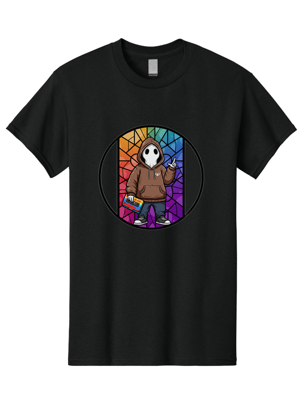 Hooded-Ghost-With-Boombox Men'S Graphic Tee, 100% Cotton, Comfortable Casual Summer Wear, Machine Washable, Vintage Camera, Old Camera, Antique Camera, Black Camera, Classic Photography, Photography Equipment, Nostalgic Device, Film Camera, Bam653