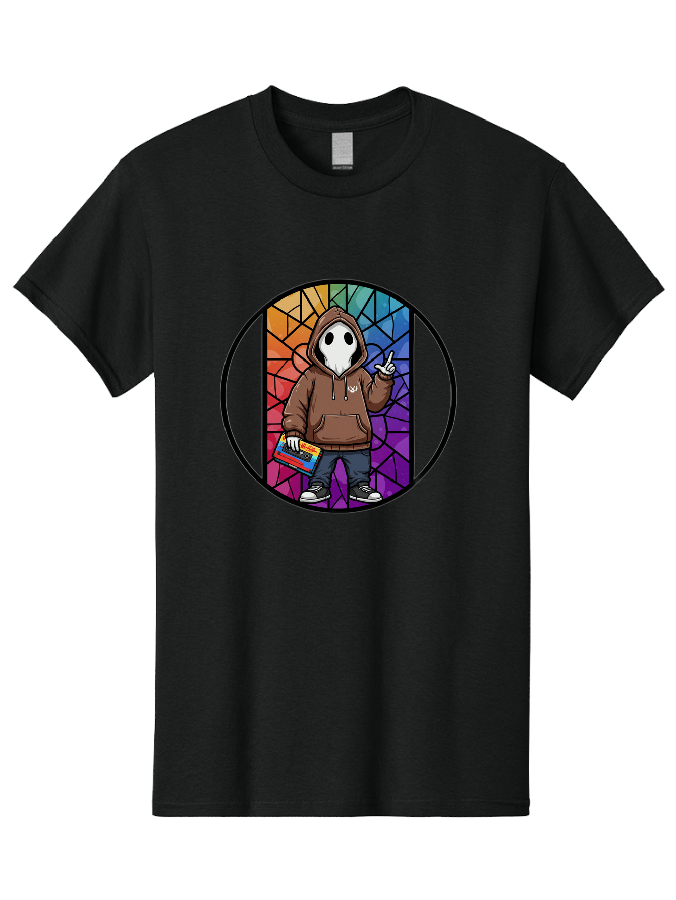 Hooded-Ghost-With-Boombox Men'S Graphic Tee, 100% Cotton, Comfortable Casual Summer Wear, Machine Washable, Vintage Camera, Old Camera, Antique Camera, Black Camera, Classic Photography, Photography Equipment, Nostalgic Device, Film Camera, Bam653