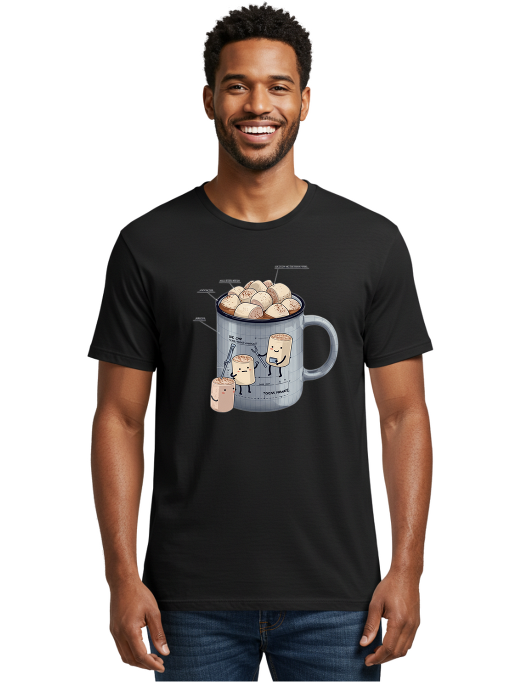 Hot-Chocolate-Mug-With-Marshmallow-1 Men'S Graphic Tee, 100% Cotton, Comfortable Casual Summer Wear, Machine Washable, Vintage Camera, Old Camera, Antique Camera, Black Camera, Classic Photography, Photography Equipment, Nostalgic Device, Bam664