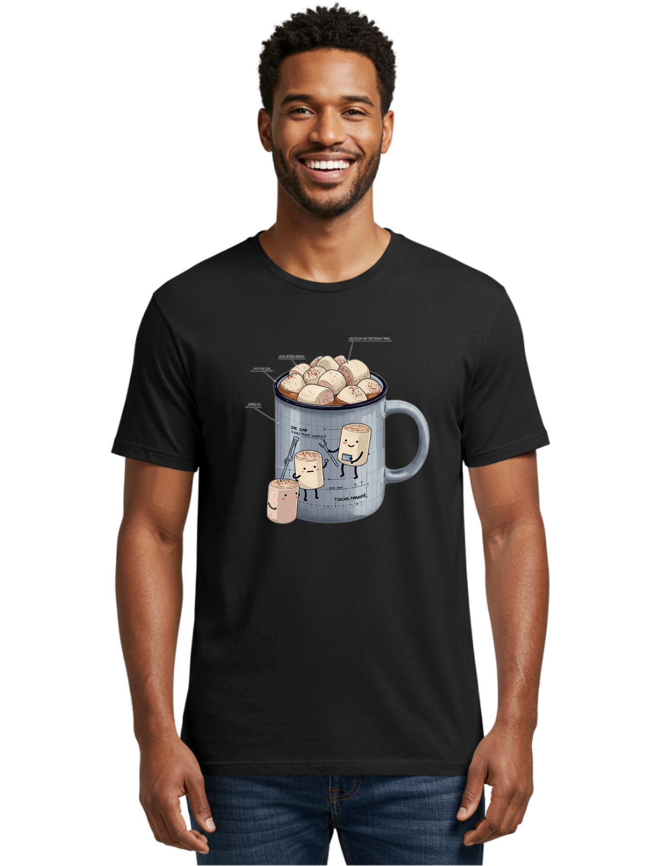 Hot-Chocolate-Mug-With-Marshmallow-1 Men'S Graphic Tee, 100% Cotton, Comfortable Casual Summer Wear, Machine Washable, Vintage Camera, Old Camera, Antique Camera, Black Camera, Classic Photography, Photography Equipment, Nostalgic Device, Bam664