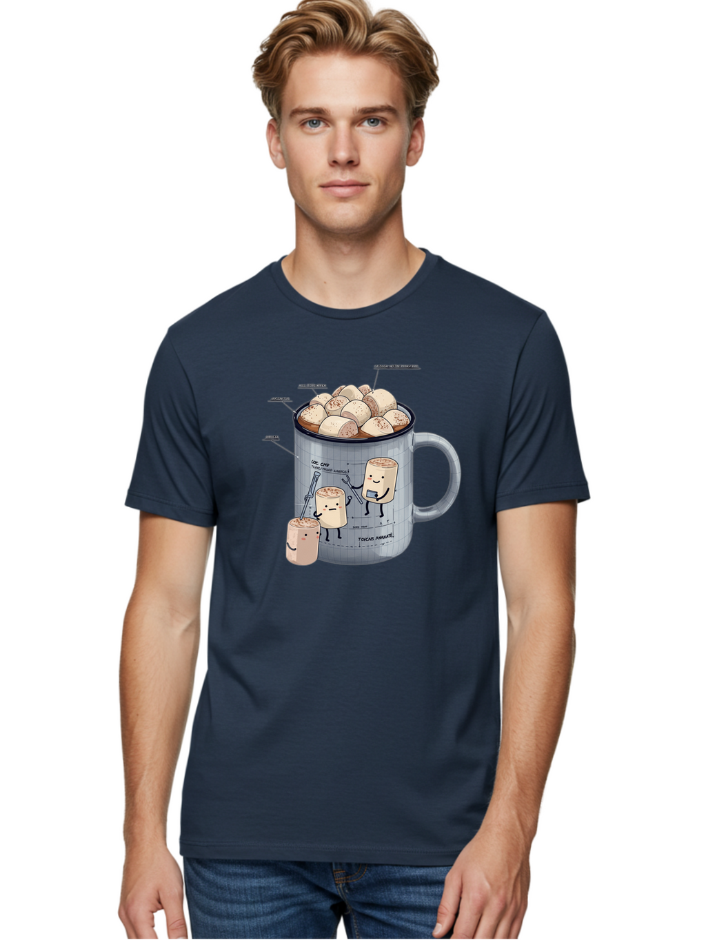 Hot-Chocolate-Mug-With-Marshmallow-1 Men'S Graphic Tee, 100% Cotton, Comfortable Casual Summer Wear, Machine Washable, Vintage Camera, Old Camera, Antique Camera, Black Camera, Classic Photography, Photography Equipment, Nostalgic Device, Bam664