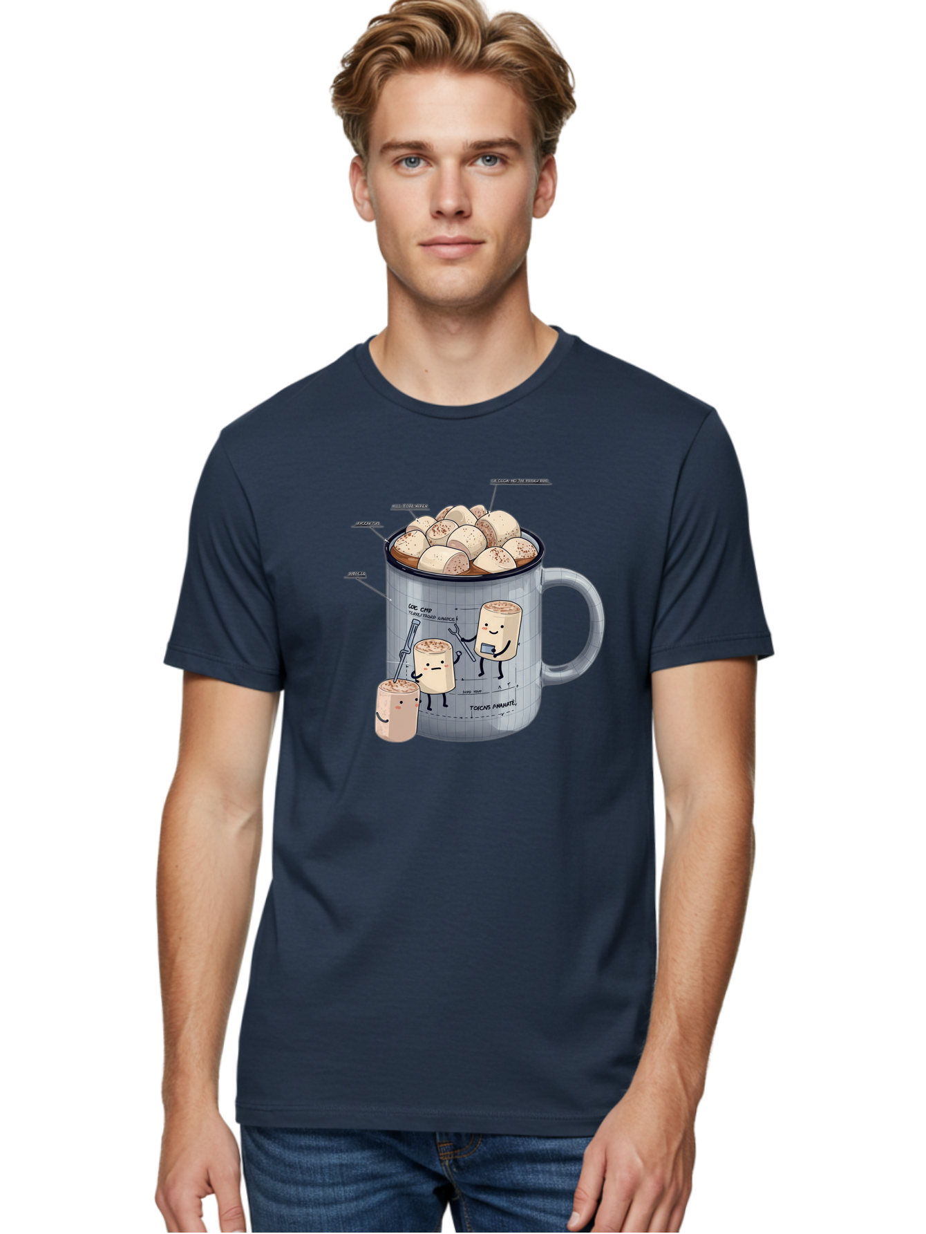 Hot-Chocolate-Mug-With-Marshmallow-1 Men'S Graphic Tee, 100% Cotton, Comfortable Casual Summer Wear, Machine Washable, Vintage Camera, Old Camera, Antique Camera, Black Camera, Classic Photography, Photography Equipment, Nostalgic Device, Bam664