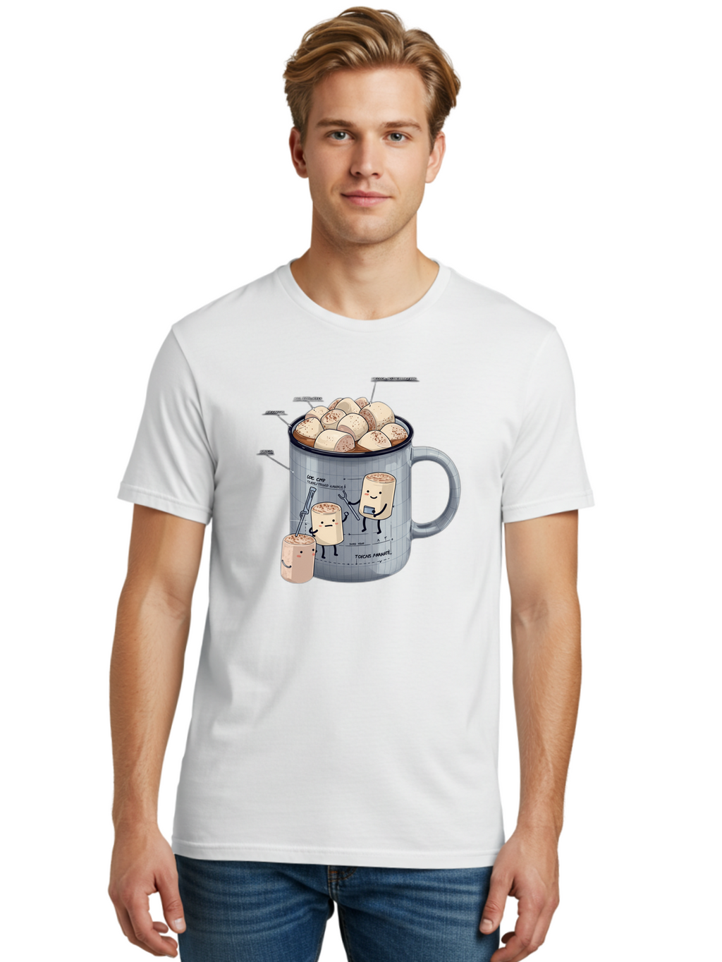 Hot-Chocolate-Mug-With-Marshmallow-1 Men'S Graphic Tee, 100% Cotton, Comfortable Casual Summer Wear, Machine Washable, Vintage Camera, Old Camera, Antique Camera, Black Camera, Classic Photography, Photography Equipment, Nostalgic Device, Bam664