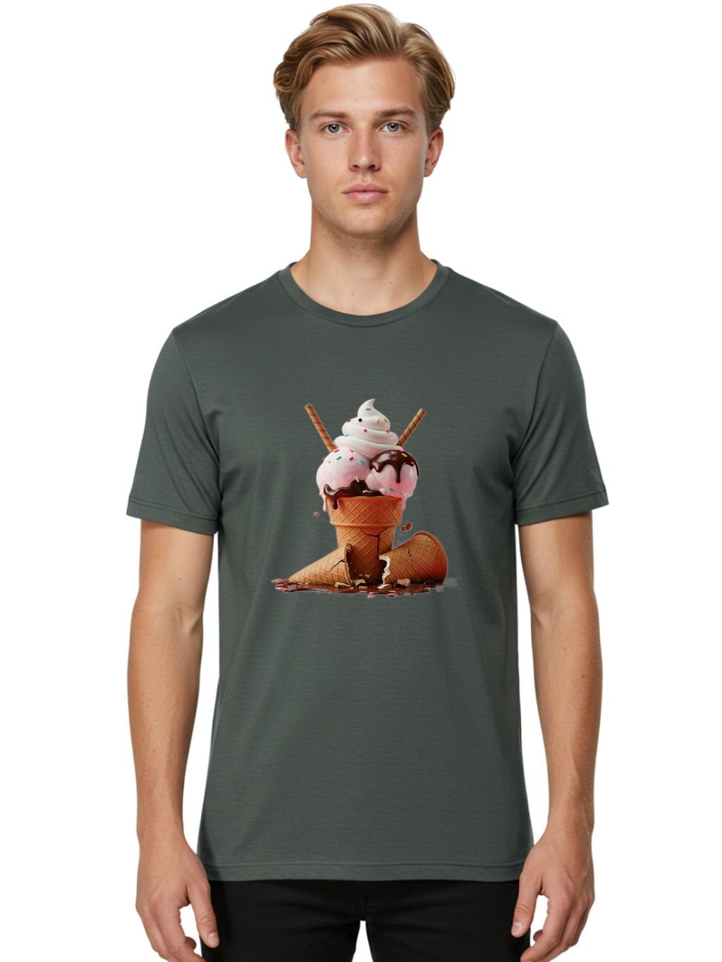Ice-Cream-Cone Men'S Graphic Tee, 100% Cotton, Comfortable Casual Summer Wear, Machine Washable, Vintage Camera, Old Camera, Antique Camera, Black Camera, Classic Photography, Photography Equipment, Nostalgic Device, Film Camera, Camera Art Bam677