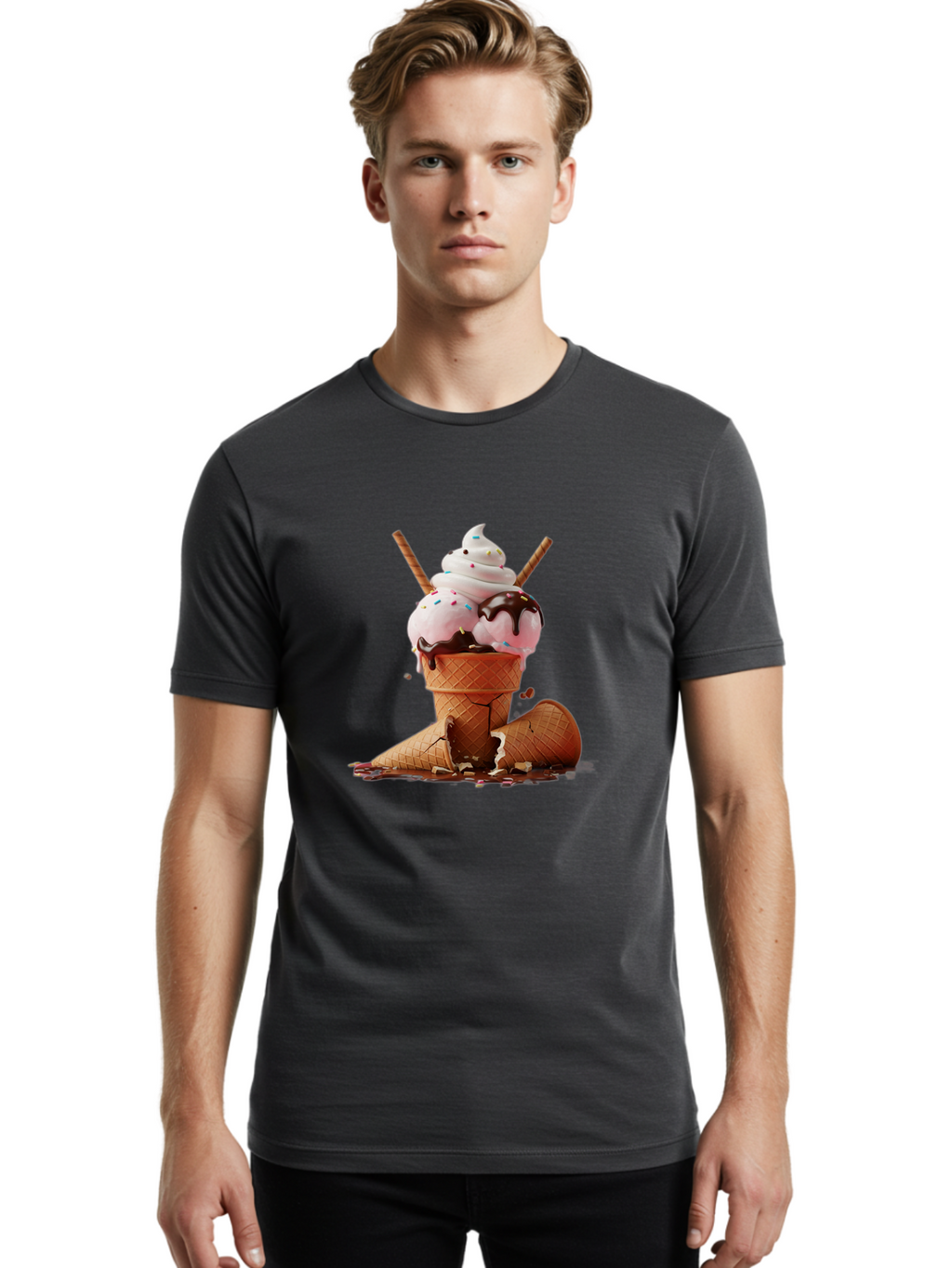 Ice-Cream-Cone Men'S Graphic Tee, 100% Cotton, Comfortable Casual Summer Wear, Machine Washable, Vintage Camera, Old Camera, Antique Camera, Black Camera, Classic Photography, Photography Equipment, Nostalgic Device, Film Camera, Camera Art Bam677
