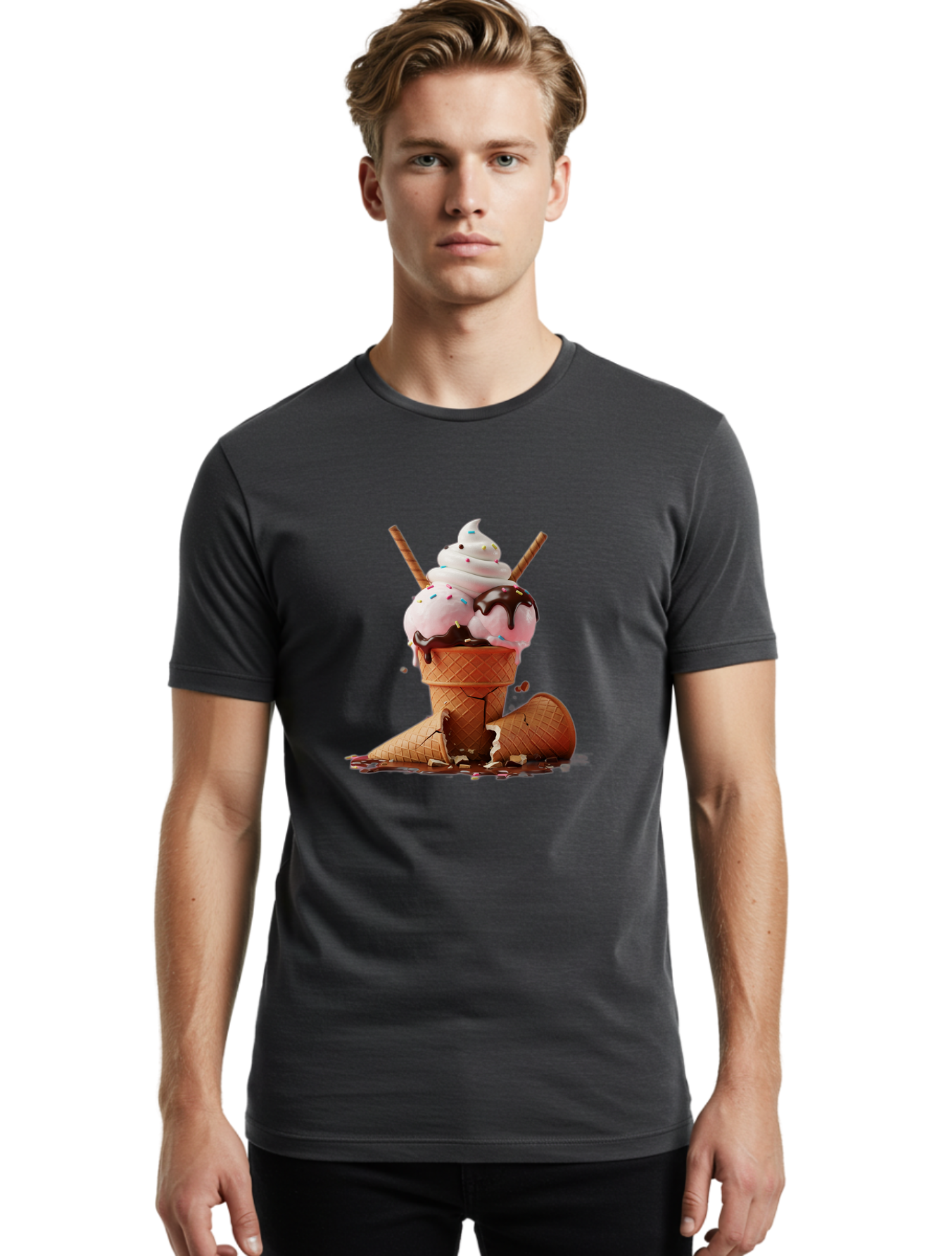 Ice-Cream-Cone Men'S Graphic Tee, 100% Cotton, Comfortable Casual Summer Wear, Machine Washable, Vintage Camera, Old Camera, Antique Camera, Black Camera, Classic Photography, Photography Equipment, Nostalgic Device, Film Camera, Camera Art Bam677