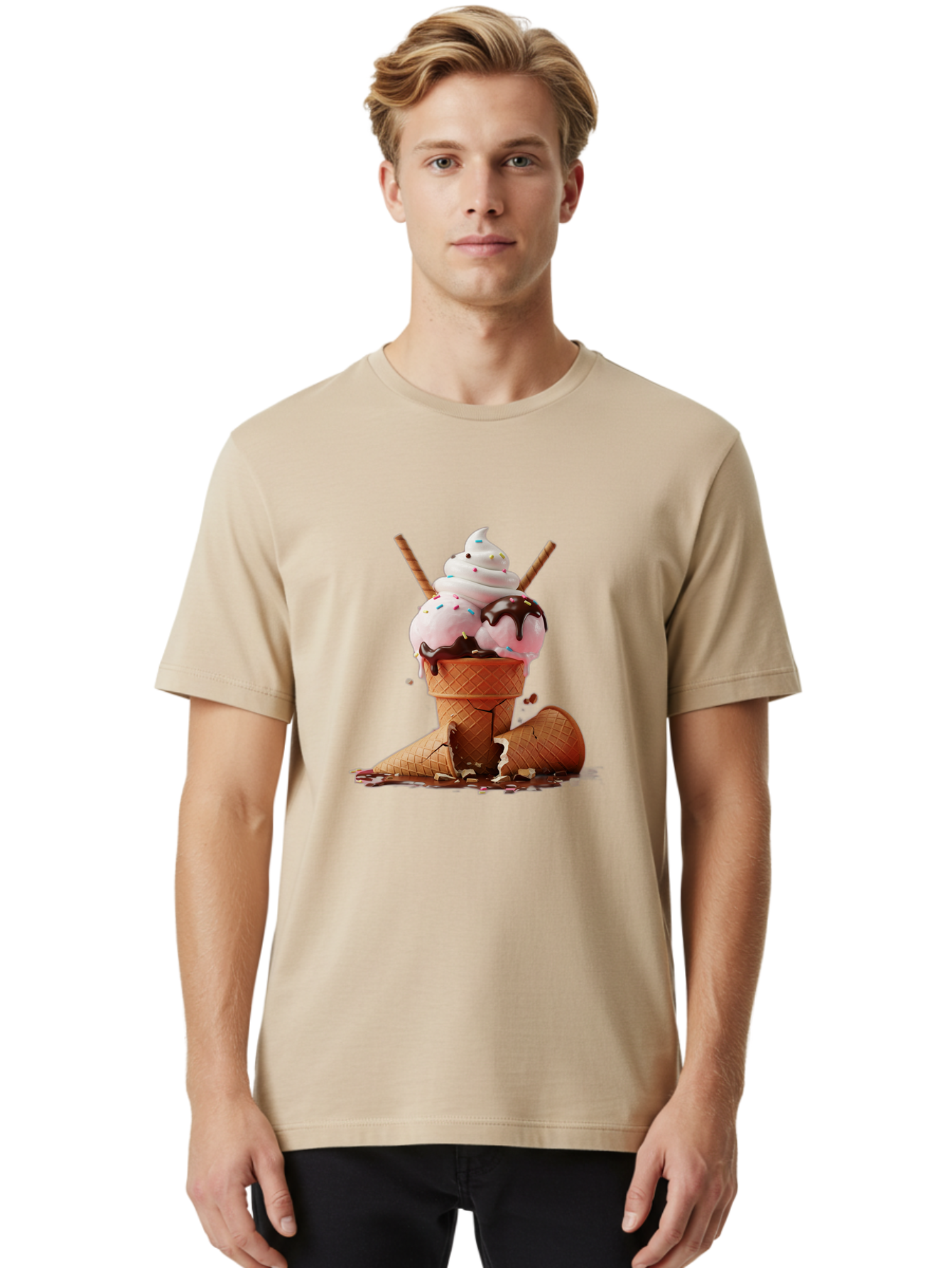 Ice-Cream-Cone Men'S Graphic Tee, 100% Cotton, Comfortable Casual Summer Wear, Machine Washable, Vintage Camera, Old Camera, Antique Camera, Black Camera, Classic Photography, Photography Equipment, Nostalgic Device, Film Camera, Camera Art Bam677