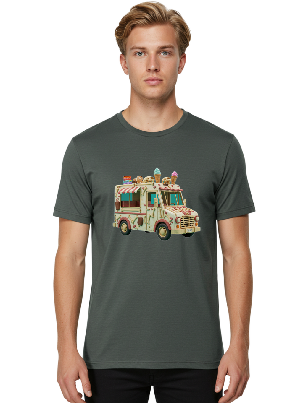 Ice-Cream-Truck Men'S Graphic Tee, 100% Cotton, Comfortable Casual Summer Wear, Machine Washable, Vintage Camera, Old Camera, Antique Camera, Black Camera, Classic Photography, Photography Equipment, Nostalgic Device, Film Camera, Camera Art Bam679