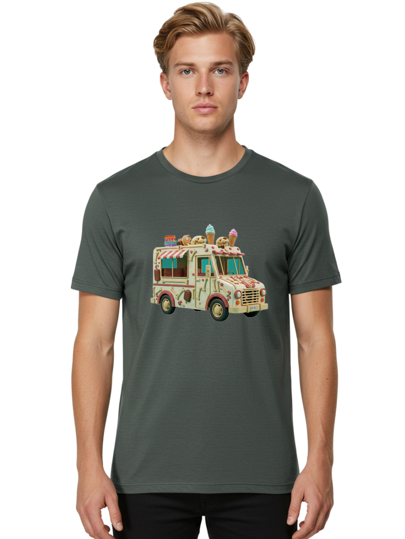 Ice-Cream-Truck Men'S Graphic Tee, 100% Cotton, Comfortable Casual Summer Wear, Machine Washable, Vintage Camera, Old Camera, Antique Camera, Black Camera, Classic Photography, Photography Equipment, Nostalgic Device, Film Camera, Camera Art Bam679