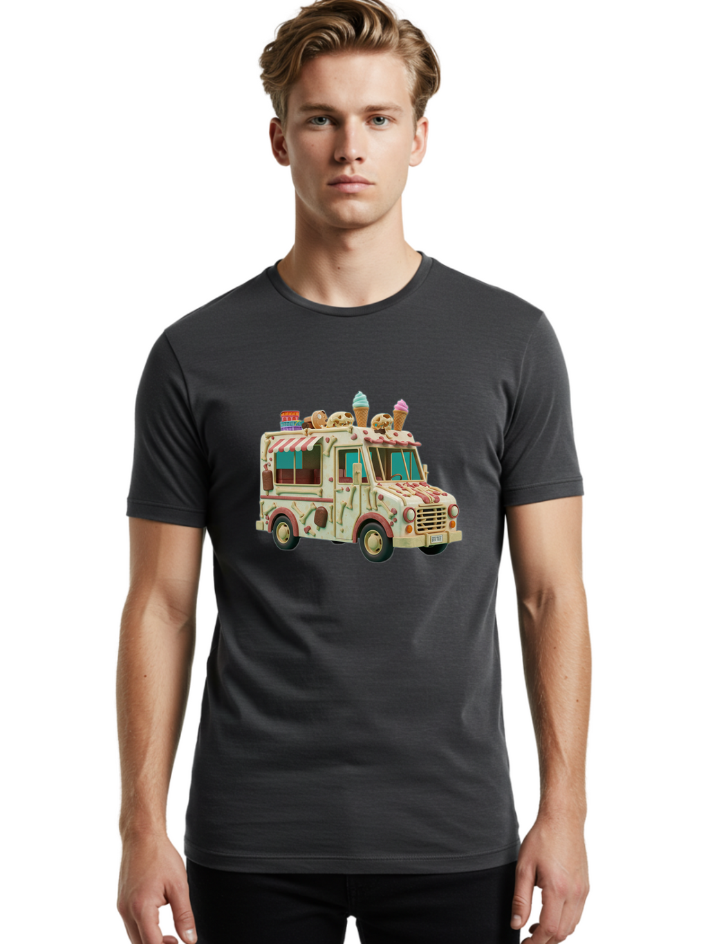 Ice-Cream-Truck Men'S Graphic Tee, 100% Cotton, Comfortable Casual Summer Wear, Machine Washable, Vintage Camera, Old Camera, Antique Camera, Black Camera, Classic Photography, Photography Equipment, Nostalgic Device, Film Camera, Camera Art Bam679