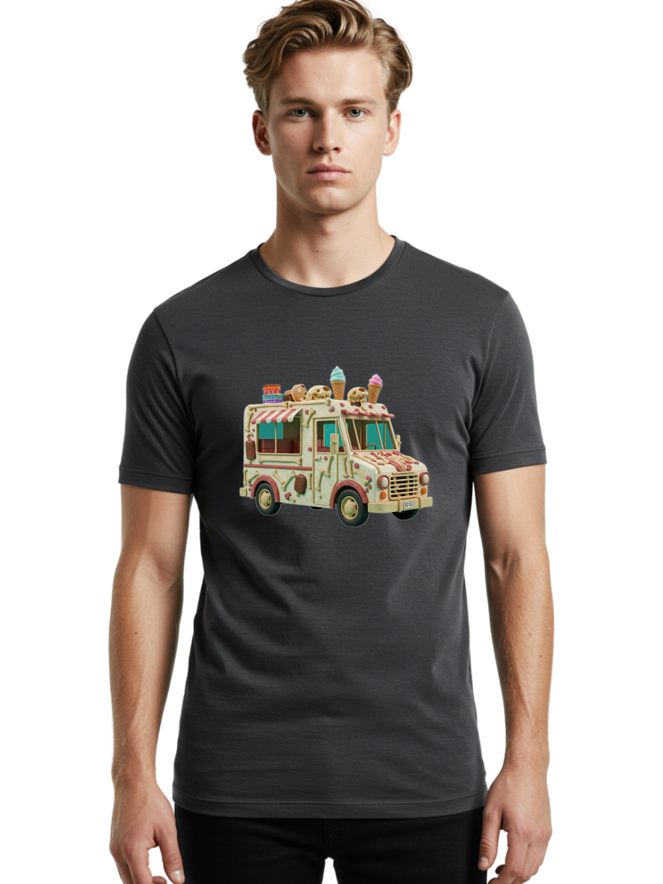 Ice-Cream-Truck Men'S Graphic Tee, 100% Cotton, Comfortable Casual Summer Wear, Machine Washable, Vintage Camera, Old Camera, Antique Camera, Black Camera, Classic Photography, Photography Equipment, Nostalgic Device, Film Camera, Camera Art Bam679