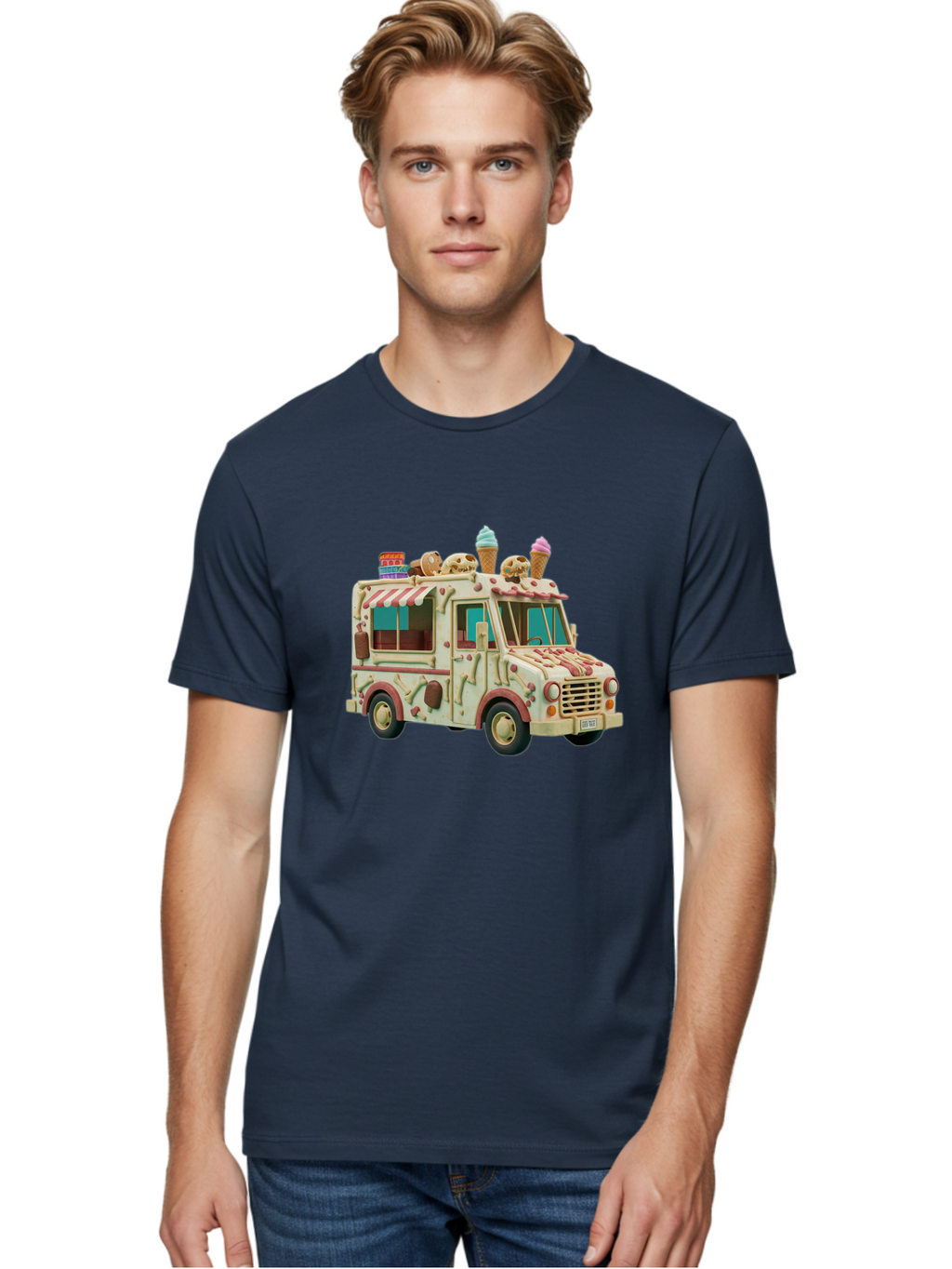 Ice-Cream-Truck Men'S Graphic Tee, 100% Cotton, Comfortable Casual Summer Wear, Machine Washable, Vintage Camera, Old Camera, Antique Camera, Black Camera, Classic Photography, Photography Equipment, Nostalgic Device, Film Camera, Camera Art Bam679