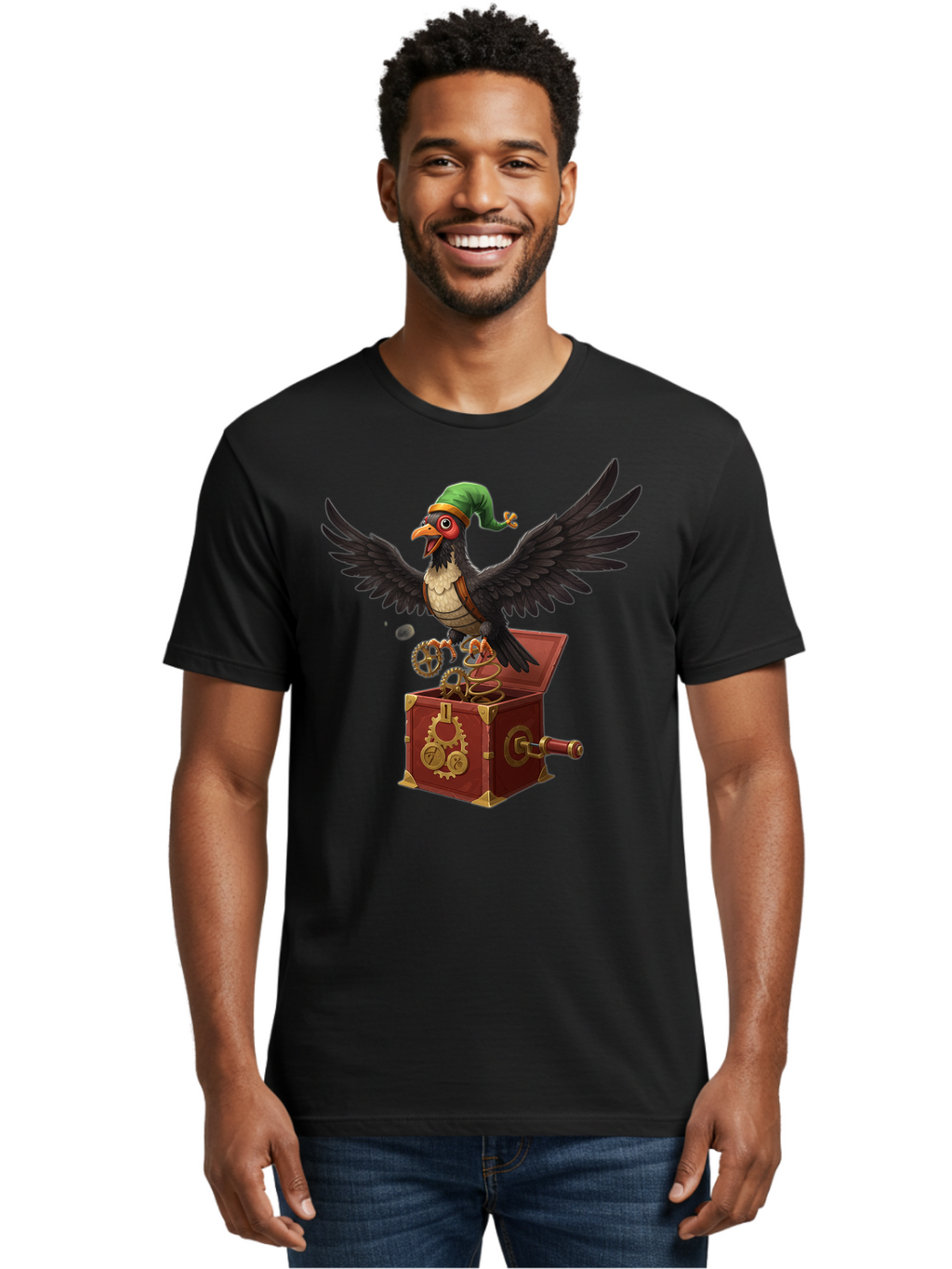 Jack-In-The-Box-Bird Men'S Graphic Tee, 100% Cotton, Comfortable Casual Summer Wear, Machine Washable, Vintage Camera, Old Camera, Antique Camera, Black Camera, Classic Photography, Photography Equipment, Nostalgic Device, Film Camera, Bam692