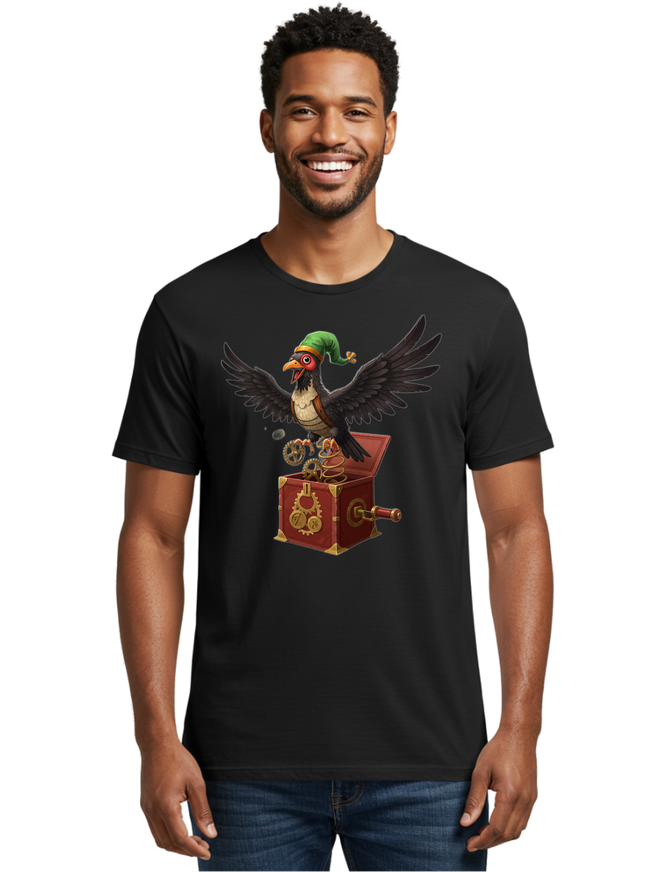 Jack-In-The-Box-Bird Men'S Graphic Tee, 100% Cotton, Comfortable Casual Summer Wear, Machine Washable, Vintage Camera, Old Camera, Antique Camera, Black Camera, Classic Photography, Photography Equipment, Nostalgic Device, Film Camera, Bam692