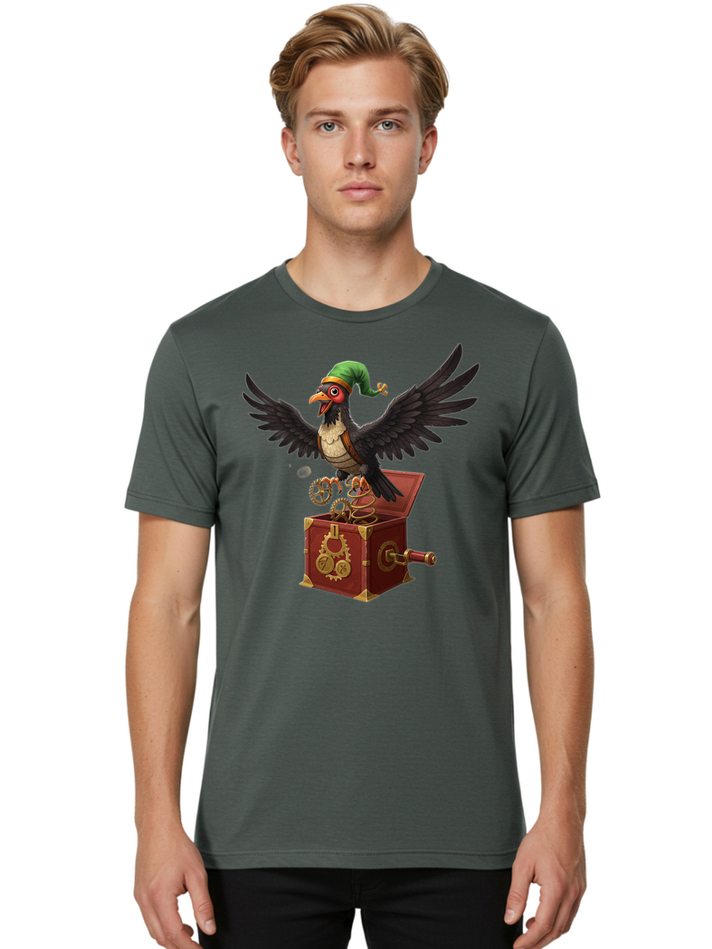 Jack-In-The-Box-Bird Men'S Graphic Tee, 100% Cotton, Comfortable Casual Summer Wear, Machine Washable, Vintage Camera, Old Camera, Antique Camera, Black Camera, Classic Photography, Photography Equipment, Nostalgic Device, Film Camera, Bam692