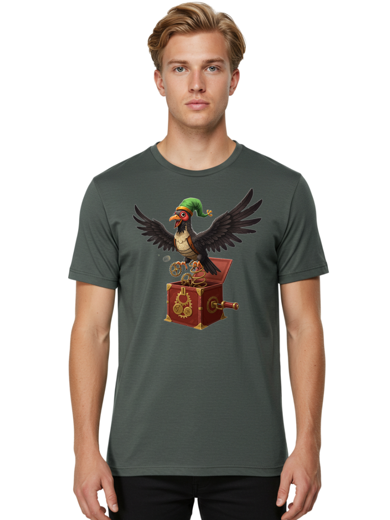 Jack-In-The-Box-Bird Men'S Graphic Tee, 100% Cotton, Comfortable Casual Summer Wear, Machine Washable, Vintage Camera, Old Camera, Antique Camera, Black Camera, Classic Photography, Photography Equipment, Nostalgic Device, Film Camera, Bam692