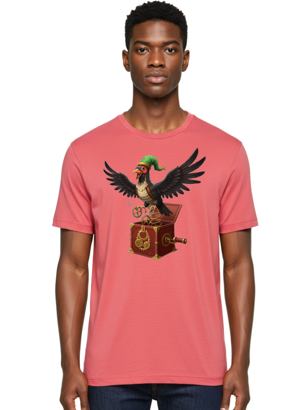 Jack-In-The-Box-Bird Men'S Graphic Tee, 100% Cotton, Comfortable Casual Summer Wear, Machine Washable, Vintage Camera, Old Camera, Antique Camera, Black Camera, Classic Photography, Photography Equipment, Nostalgic Device, Film Camera, Bam692