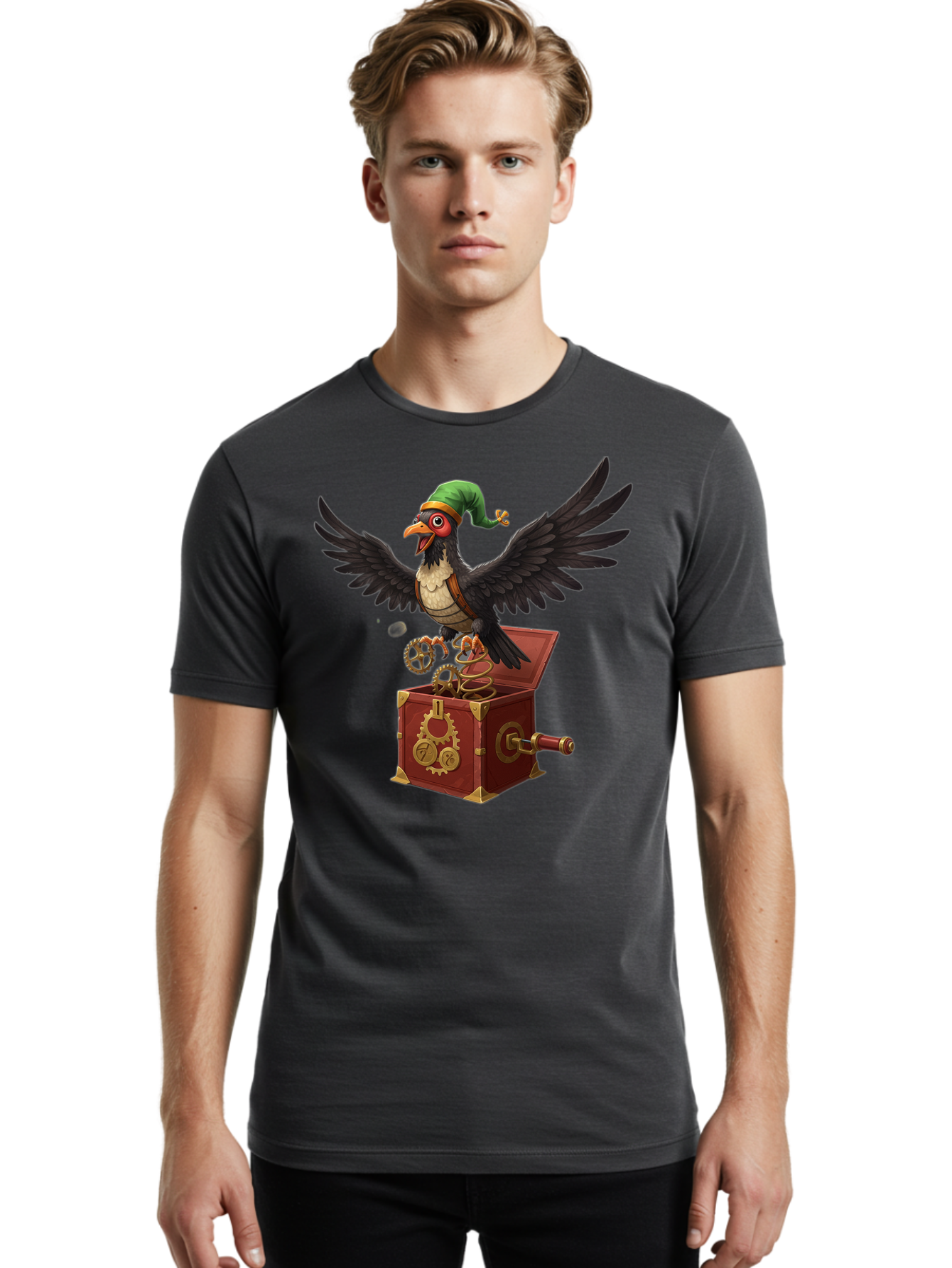 Jack-In-The-Box-Bird Men'S Graphic Tee, 100% Cotton, Comfortable Casual Summer Wear, Machine Washable, Vintage Camera, Old Camera, Antique Camera, Black Camera, Classic Photography, Photography Equipment, Nostalgic Device, Film Camera, Bam692