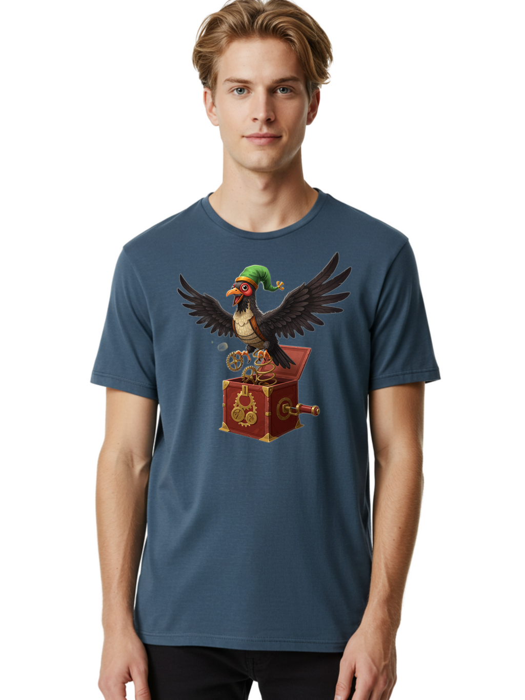 Jack-In-The-Box-Bird Men'S Graphic Tee, 100% Cotton, Comfortable Casual Summer Wear, Machine Washable, Vintage Camera, Old Camera, Antique Camera, Black Camera, Classic Photography, Photography Equipment, Nostalgic Device, Film Camera, Bam692