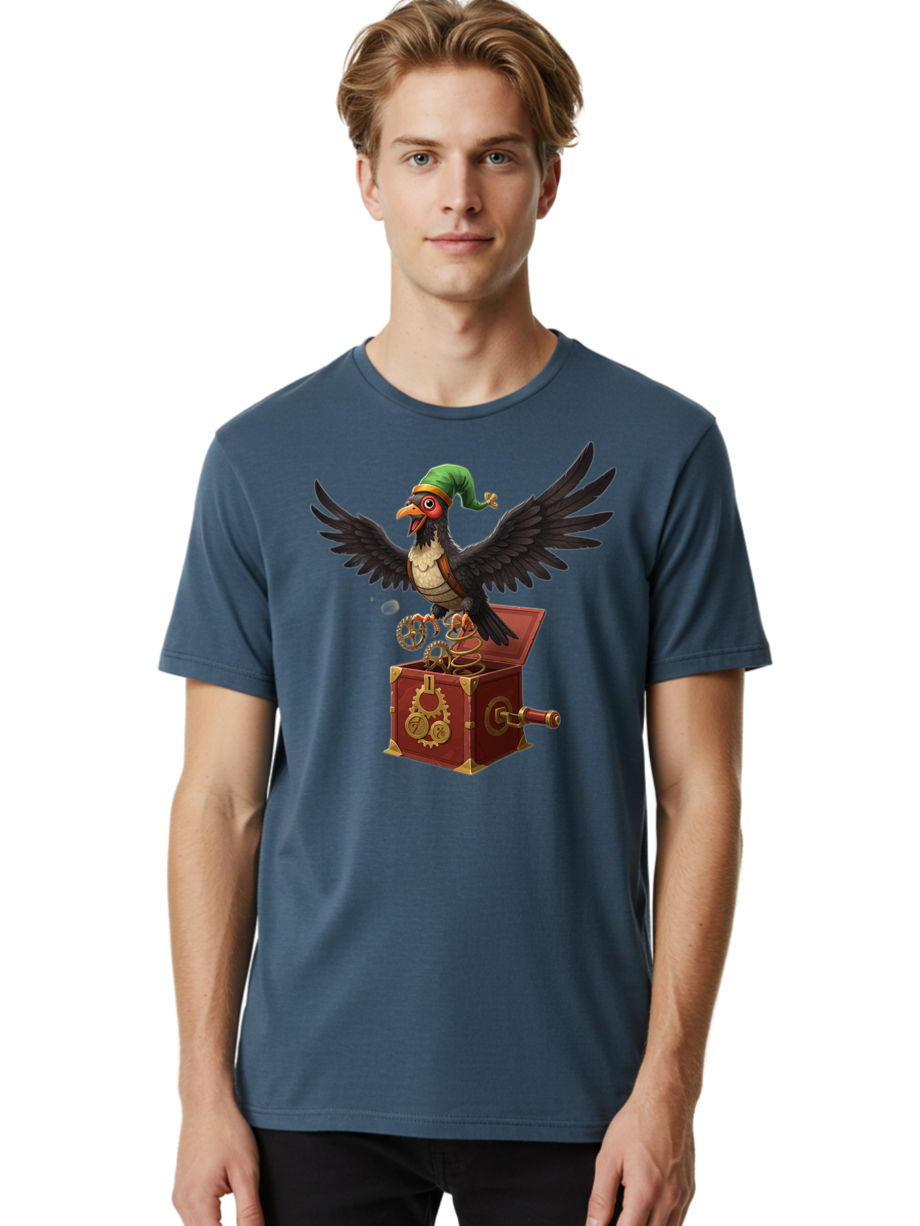 Jack-In-The-Box-Bird Men'S Graphic Tee, 100% Cotton, Comfortable Casual Summer Wear, Machine Washable, Vintage Camera, Old Camera, Antique Camera, Black Camera, Classic Photography, Photography Equipment, Nostalgic Device, Film Camera, Bam692
