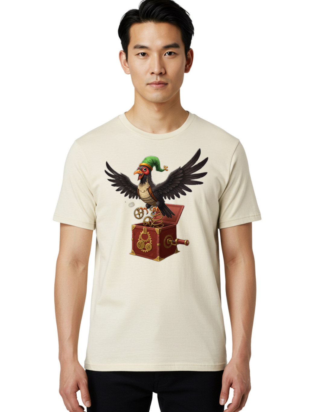 Jack-In-The-Box-Bird Men'S Graphic Tee, 100% Cotton, Comfortable Casual Summer Wear, Machine Washable, Vintage Camera, Old Camera, Antique Camera, Black Camera, Classic Photography, Photography Equipment, Nostalgic Device, Film Camera, Bam692